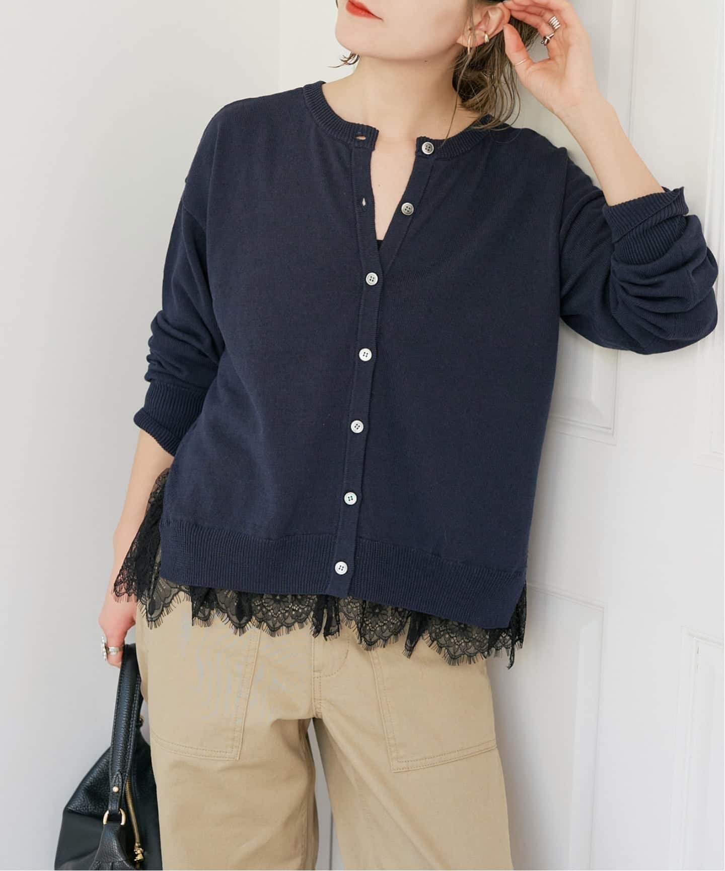 【スピック&スパン/Spick & Span】のレースドッキング2WAYカーディガン 人気、トレンドファッション・服の通販 founy(ファニー) 　ファッション　Fashion　レディースファッション　Fashion for Women　トップス・カットソー　Cut & Sew Tops　カーディガン・羽織り　Layered Style Cardigans　おすすめ　Recommended / Our Picks　カットソー　Cut and Sewn Top　カーディガン　Cardigan, Knitwear　シンプル　Simple, Minimal　ドッキング　Docking, Mixed Material　フェミニン　Feminine, Girly　レース　Lace, Lace Fabric　 other-1|ID: prp329100004900370 ipo3291000000036666053