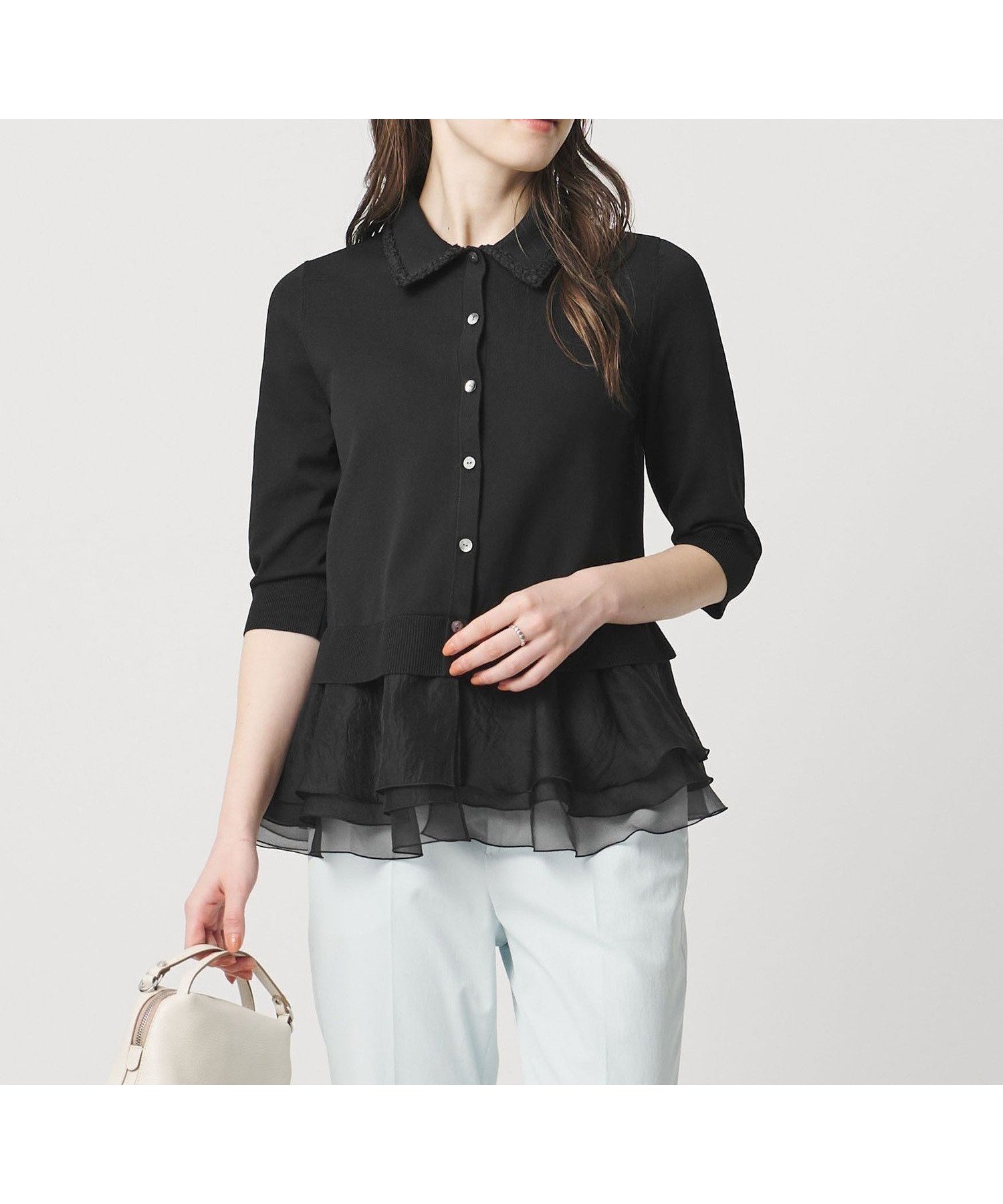 【ユナイテッドアローズ/UNITED ARROWS】のレディー ポロニット インテリア・キッズ・メンズ・レディースファッション・服の通販 founy(ファニー) ファッション Fashion レディースファッション Fashion for Women トップス・カットソー Cut & Sew Tops ニット Knit Tops & Sweaters かぎ針 Crochet デニム Denim, Jeans Material エレガント 上品 Elegant BLACK|ID: prp329100004900376 ipo3291000000036666166