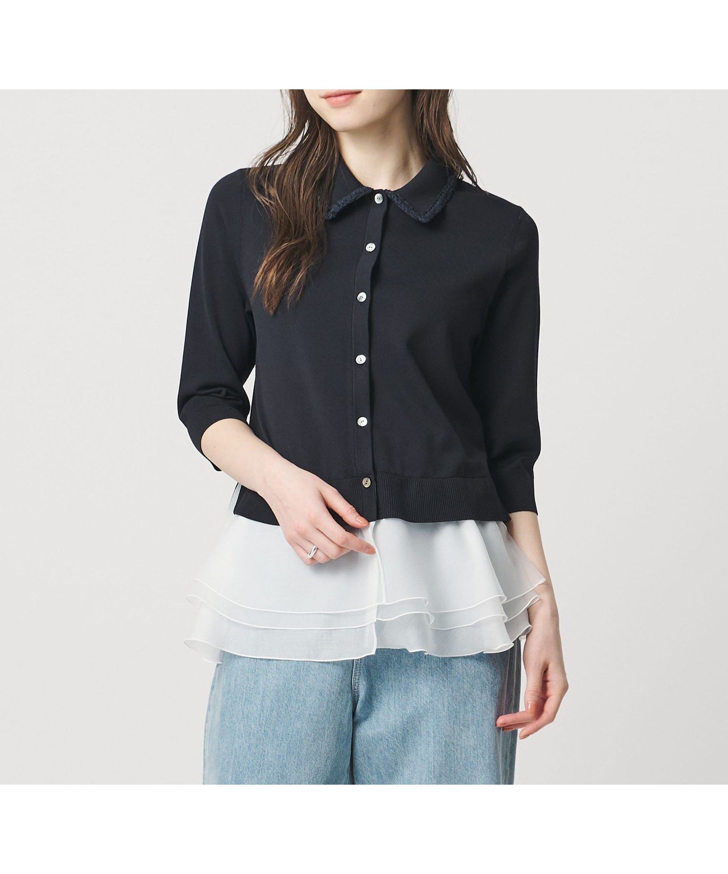 【ユナイテッドアローズ/UNITED ARROWS】のレディー ポロニット インテリア・キッズ・メンズ・レディースファッション・服の通販 founy(ファニー) ファッション Fashion レディースファッション Fashion for Women トップス・カットソー Cut & Sew Tops ニット Knit Tops & Sweaters かぎ針 Crochet デニム Denim, Jeans Material エレガント 上品 Elegant NAVY|ID: prp329100004900376 ipo3291000000036666168