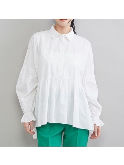 【ミラオーウェン/Mila Owen】のシャツ衿ギャザーチュニックブラウス インテリア・キッズ・メンズ・レディースファッション・服の通販 founy(ファニー) 　ファッション　Fashion　レディースファッション　Fashion for Women　トップス・カットソー　Cut & Sew Tops　シャツ・ブラウス・オフィスカジュアル　Elegant Blouses & Button-Ups　ギャザー　Gathered, Ruffled　スキニー　Skinny, Slim Fit　ストライプ　Stripe, Striped Pattern　スマート　Smart, Elegant　スリーブ　Sleeve, Long Sleeve / Short Sleeve　チュニック　Tunic, Long Top　バランス　Balance, Style Balance　フレア　Flare, Flared　フロント　Front, Front Design　ペプラム　Peplum, Flared Hem　WHT[001]|ID: prp329100004900383 ipo3291000000036666246