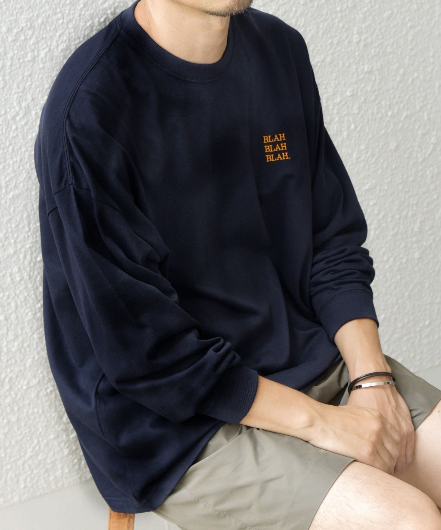 【シップス フォー ウィメン/SHIPS】の【WEB限定】SHIPS any BLAH BLAH BLAH.ワンポイント 刺繍 ルーズ Tシャツ (ロンT) インテリア・キッズ・メンズ・レディースファッション・服の通販 founy(ファニー) 　ファッション　Fashion　レディースファッション　Fashion for Women　トップス・カットソー　Cut & Sew Tops　シャツ・ブラウス・オフィスカジュアル　Elegant Blouses & Button-Ups　ロングTシャツ・Tシャツ　Longline T-Shirts & Tees　春　Spring　秋　Autumn　ドロップ　Drop Shoulder, Dropped Style　ルーズ　Loose, Oversized　ワンポイント　One Point, Statement Accent　おすすめ　Recommended / Our Picks　ネイビー|ID: prp329100004900385 ipo3291000000036666281