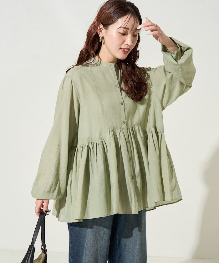 【フリークスストア/FREAK'S STORE】のシアーボイルフロントボタンギャザーブラウス インテリア・キッズ・メンズ・レディースファッション・服の通販 founy(ファニー) 　ファッション　Fashion　レディースファッション　Fashion for Women　トップス・カットソー　Cut & Sew Tops　シャツ・ブラウス・オフィスカジュアル　Elegant Blouses & Button-Ups　ギャザー　Gathered, Ruffled　切替　Switching, Contrast Panel　シアー　Sheer, See-Through　スラックス　Slacks, Dress Pants　スリーブ　Sleeve, Long Sleeve / Short Sleeve　デニム　Denim, Jeans Material　フェミニン　Feminine, Girly　フロント　Front, Front Design　S/S・春夏　SS, Spring/Summer, Warm Season　おすすめ　Recommended / Our Picks　夏　Summer　2026年　2026　ブルーグリーン|ID: prp329100004900401 ipo3291000000036666515