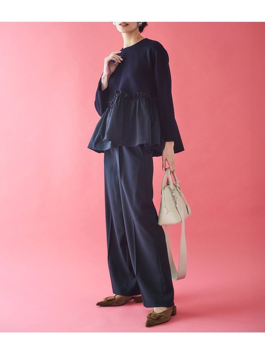【ミラオーウェン/Mila Owen】のペプラムブラウス×ワンタックパンツ SETUP インテリア・キッズ・メンズ・レディースファッション・服の通販 founy(ファニー) 　ファッション　Fashion　レディースファッション　Fashion for Women　セットアップ　Matching Sets　レディースパンツ・ボトムス　Pants & Trousers / Bottoms　カットソー　Cut and Sewn Top　スマート　Smart, Elegant　スラックス　Slacks, Dress Pants　スーツ　Suit, Formalwear　センター　Center, Center Line　トレンド　Trend, Trending Now　ペプラム　Peplum, Flared Hem　ボトム　Bottoms, Lower Wear　ビジネス 仕事 通勤　Business / Work / Commuting　NVY[089]|ID: prp329100004900448 ipo3291000000036667205