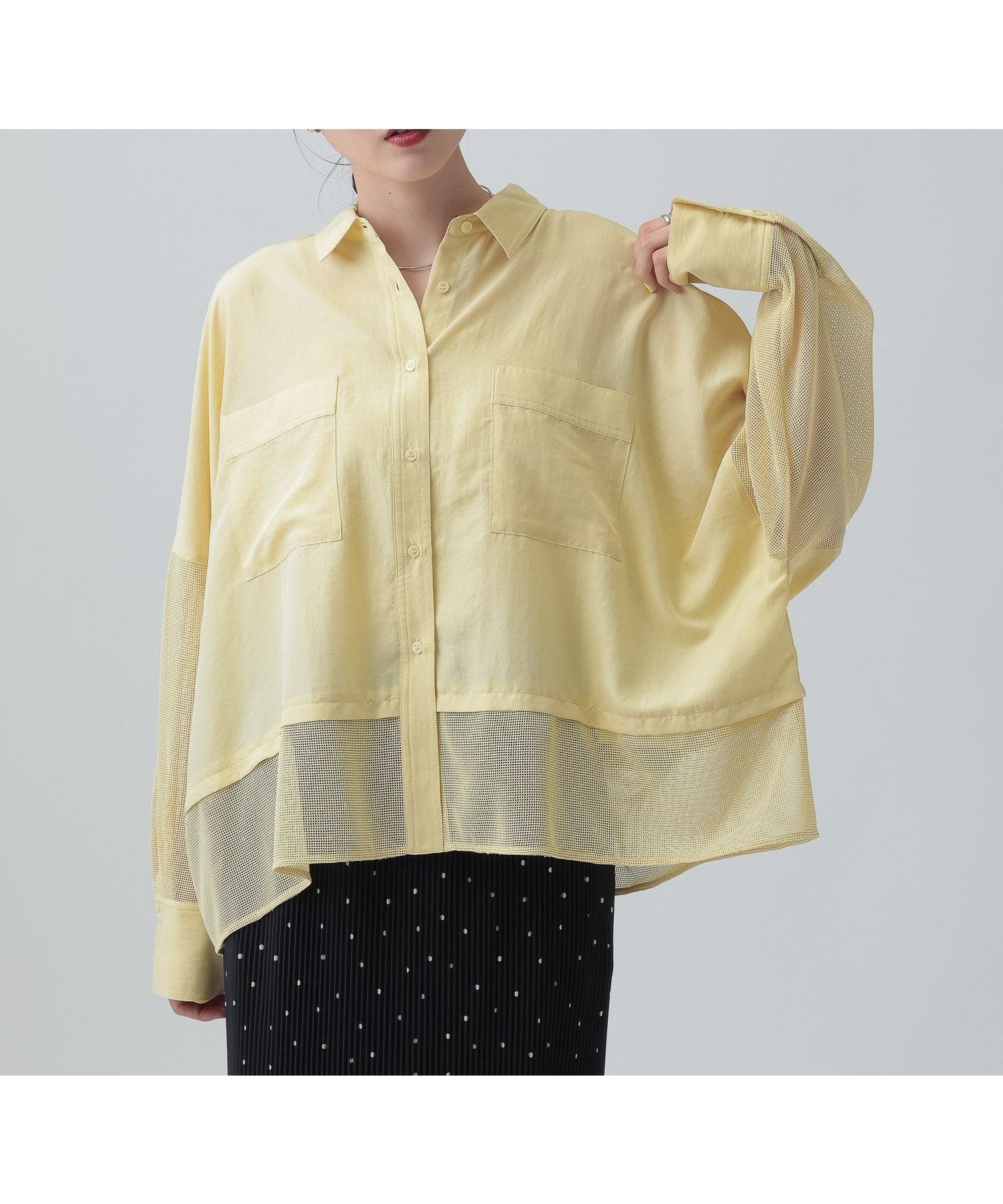 【レプシィム ローリーズファーム/LEPSIM LOWRYS FARM】の異素材ショートポンチョシャツ 人気、トレンドファッション・服の通販 founy(ファニー) 　ファッション　Fashion　レディースファッション　Fashion for Women　アウター　Coat / Outerwear Collection　ポンチョ・ケープコート　Ponchos & Capes　トップス・カットソー　Cut & Sew Tops　シャツ・ブラウス・オフィスカジュアル　Elegant Blouses & Button-Ups　シアー　Sheer, See-Through　ショート　Short, Short Length　トレンド　Trend, Trending Now　ドッキング　Docking, Mixed Material　ポンチョ　Poncho, Cape Style　メッシュ　Mesh, Net Fabric　レース　Lace, Lace Fabric　ワイド　Wide, Wide Fit　今季　This Season, Current Season　定番　Standard, Basic Item　 other-1|ID: prp329100004900454 ipo3291000000036667318