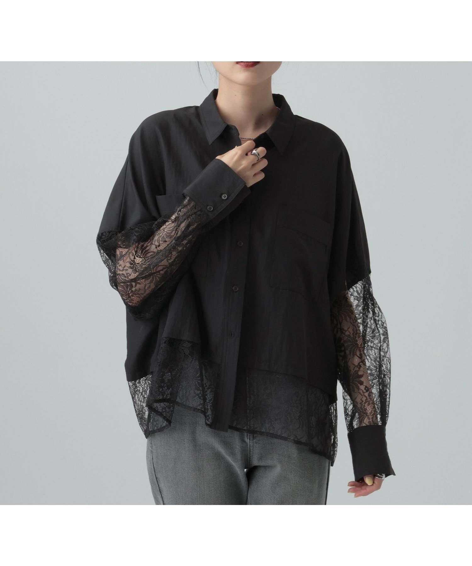 【レプシィム ローリーズファーム/LEPSIM LOWRYS FARM】の異素材ショートポンチョシャツ インテリア・キッズ・メンズ・レディースファッション・服の通販 founy(ファニー) 　ファッション　Fashion　レディースファッション　Fashion for Women　アウター　Coat / Outerwear Collection　ポンチョ・ケープコート　Ponchos & Capes　トップス・カットソー　Cut & Sew Tops　シャツ・ブラウス・オフィスカジュアル　Elegant Blouses & Button-Ups　シアー　Sheer, See-Through　ショート　Short, Short Length　トレンド　Trend, Trending Now　ドッキング　Docking, Mixed Material　ポンチョ　Poncho, Cape Style　メッシュ　Mesh, Net Fabric　レース　Lace, Lace Fabric　ワイド　Wide, Wide Fit　今季　This Season, Current Season　定番　Standard, Basic Item　ブラック×レース10|ID: prp329100004900454 ipo3291000000036667330