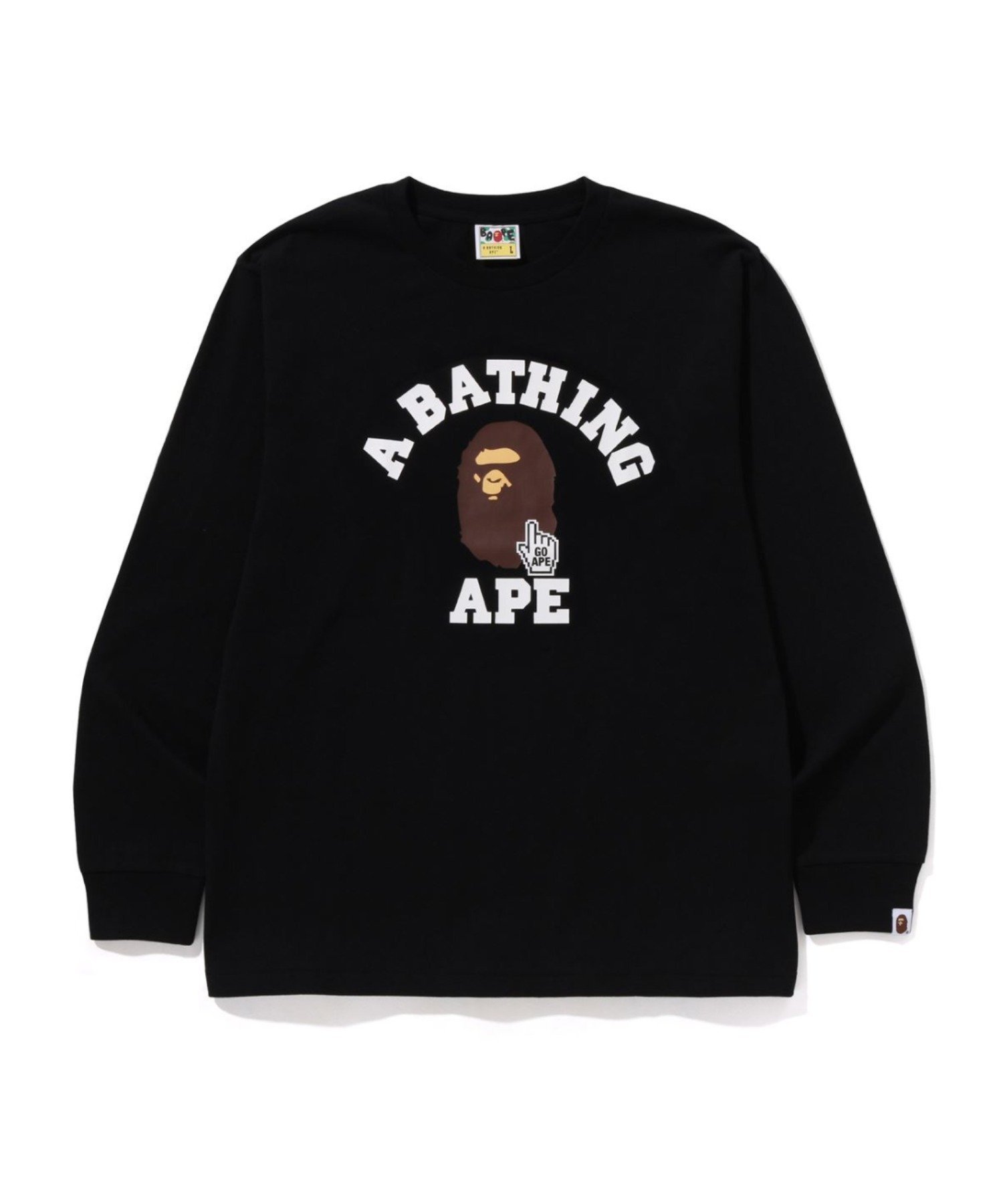 【ア ベイシング エイプ/A BATHING APE】のGO APE POINTER COLLEGE LS TEE BAPEC インテリア・キッズ・メンズ・レディースファッション・服の通販 founy(ファニー) 　ファッション　Fashion　レディースファッション　Fashion for Women　インナー　Innerwear　グラフィック　Graphic, Graphic Design　スリーブ　Sleeve, Long Sleeve / Short Sleeve　フロント　Front, Front Design　プリント　Print, Printed Pattern　モチーフ　Motif, Design Theme　ラバー　Rubber, Rubber Sole　ロング　Long, Long-Length　BLACK|ID: prp329100004900494 ipo3291000000036667905