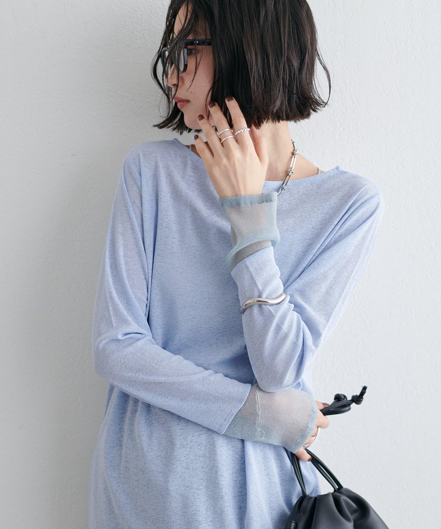 【ディスコート/Discoat】の【万能インナー/WEB限定】ラメシアー袖切替プルオーバー インテリア・キッズ・メンズ・レディースファッション・服の通販 founy(ファニー) ファッション Fashion レディースファッション Fashion for Women トップス・カットソー Cut & Sew Tops カジュアルプルオーバー・ニットトップス Pullovers & Knit Tops / Casual Pullovers おすすめ Recommended / Our Picks インナー Innerwear シアー Sheer, See-Through ジャケット Jacket, Outerwear スラックス Slacks, Dress Pants スリット Slit, Slit Detail チェック Check, Plaid, Tartan デニム Denim, Jeans Material トレンド Trend, Trending Now 切替 Switching, Contrast Panel ブルー|ID: prp329100004900562 ipo3291000000036669008