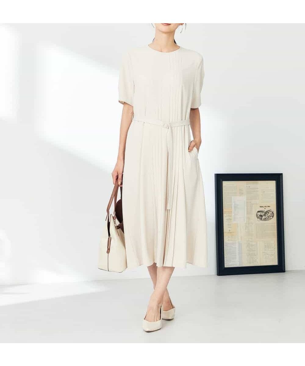 【アー ヴェー ヴェー/a.v.v】の【洗える/ストレッチ】ベルト付フロントプリーツワンピース インテリア・キッズ・メンズ・レディースファッション・服の通販 founy(ファニー) 　ファッション　Fashion　レディースファッション　Fashion for Women　ワンピース　Dresses　ベルト&ウエストマーク　Belts & Waist Accessories　洗える　Machine Washable　カーディガン　Cardigan, Knitwear　ジャケット　Jacket, Outerwear　ジョーゼット　Georgette, Semi-Sheer Fabric　ストレッチ　Stretch, Stretchy Fabric　プリーツ　Pleats, Pleated　ポケット　Pocket, Pocket Detail　再入荷　Restock / Back in Stock　おすすめ　Recommended / Our Picks　エレガント 上品　Elegant　セレモニー　Ceremony　ビジネス 仕事 通勤　Business / Work / Commuting　ベージュ|ID: prp329100004900629 ipo3291000000036669589