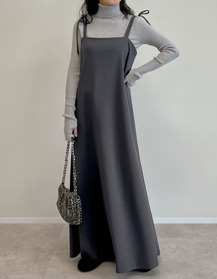 【リエディ/Re:EDIT】のジョーゼットポンチフレアキャミワンピース インテリア・キッズ・メンズ・レディースファッション・服の通販 founy(ファニー) 　ファッション　Fashion　レディースファッション　Fashion for Women　ワンピース　Dresses　キャミソールワンピース　Camisole Dresses　インナー　Innerwear　キャミソール　Camisole, Spaghetti Strap Top　コンパクト　Compact, Small Size　シンプル　Simple, Minimal　ジョーゼット　Georgette, Semi-Sheer Fabric　ストレッチ　Stretch, Stretchy Fabric　トレンド　Trend, Trending Now　バランス　Balance, Style Balance　フェミニン　Feminine, Girly　フレア　Flare, Flared　フロント　Front, Front Design　リボン　Ribbon, Bow　ロング　Long, Long-Length　エレガント 上品　Elegant　リボンチャコールグレー|ID: prp329100004900886 ipo3291000000036672007