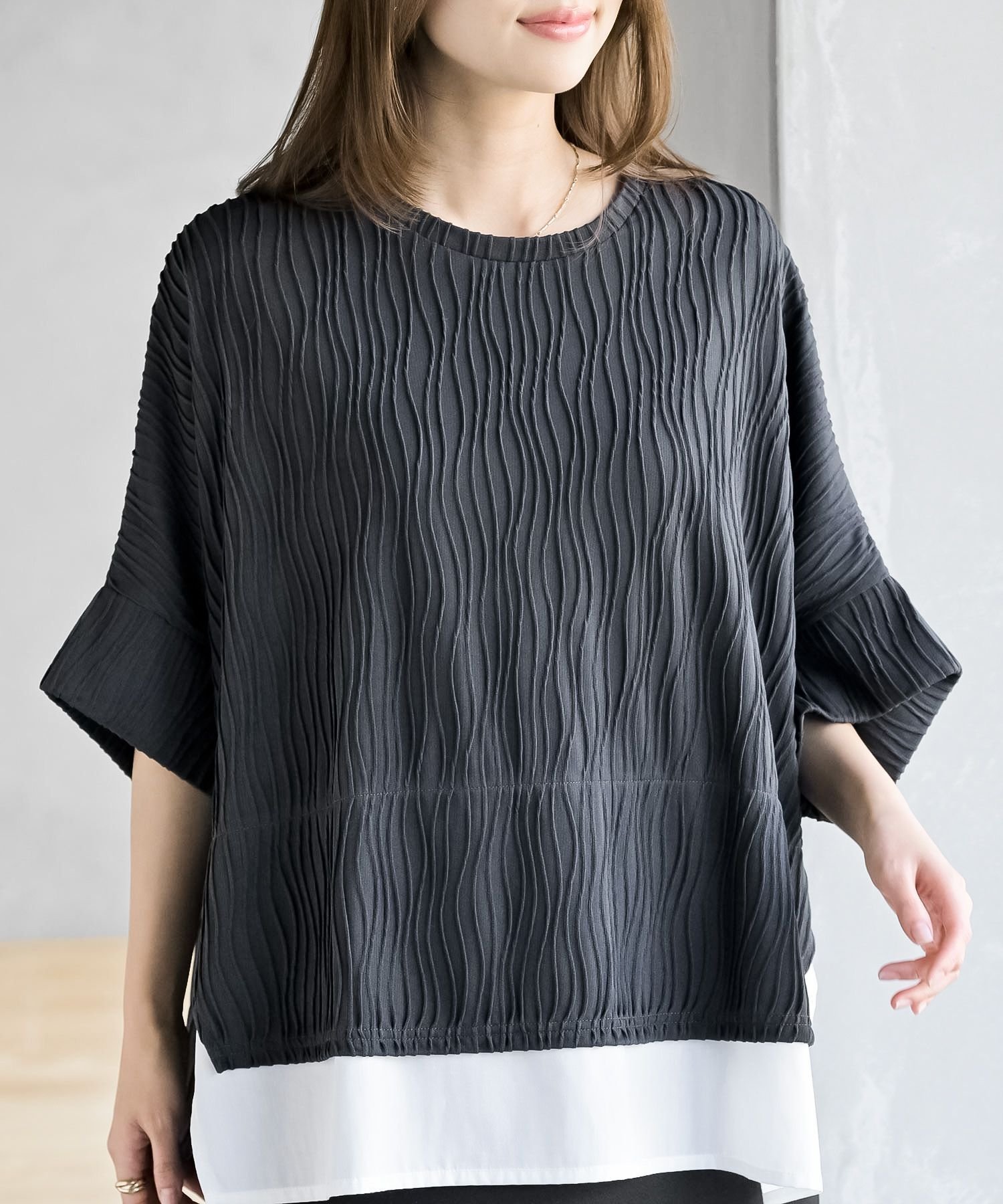 【アールピーエス/rps】のウェーブジャガードレイヤード風ドルマンチュニック インテリア・キッズ・メンズ・レディースファッション・服の通販 founy(ファニー) ファッション Fashion レディースファッション Fashion for Women トップス・カットソー Cut & Sew Tops おすすめ Recommended / Our Picks インナー Innerwear ストレッチ Stretch, Stretchy Fabric リラックス Relax, Relaxed Fit 再入荷 Restock / Back in Stock チャコールグレー|ID: prp329100004900932 ipo3291000000036672616