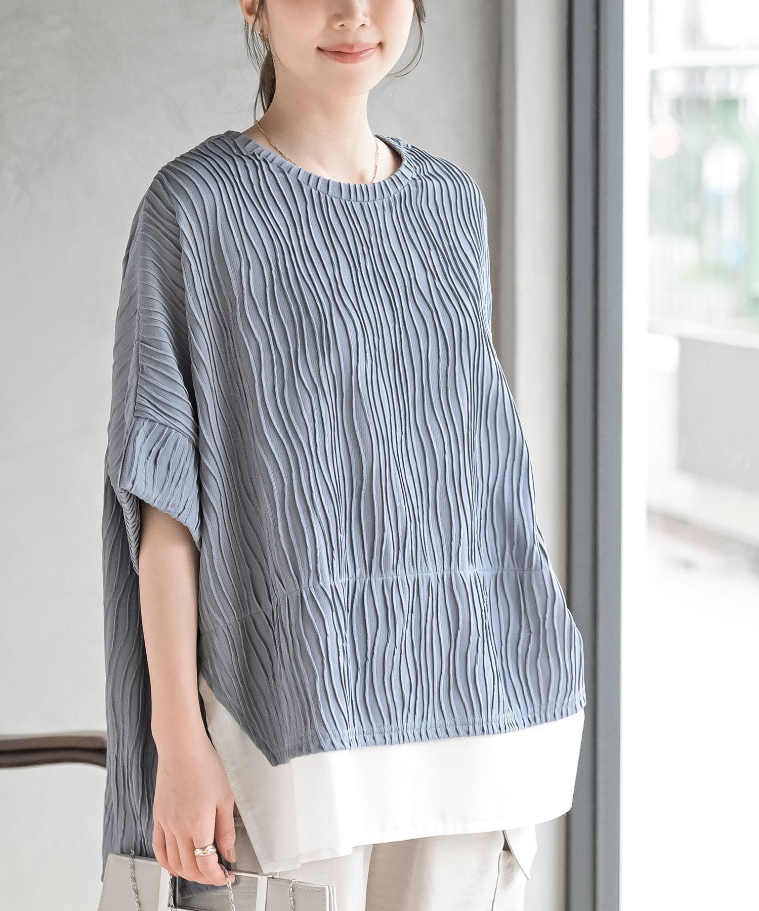 【アールピーエス/rps】のウェーブジャガードレイヤード風ドルマンチュニック インテリア・キッズ・メンズ・レディースファッション・服の通販 founy(ファニー) ファッション Fashion レディースファッション Fashion for Women トップス・カットソー Cut & Sew Tops おすすめ Recommended / Our Picks インナー Innerwear ストレッチ Stretch, Stretchy Fabric リラックス Relax, Relaxed Fit 再入荷 Restock / Back in Stock ブルー|ID: prp329100004900932 ipo3291000000036672623