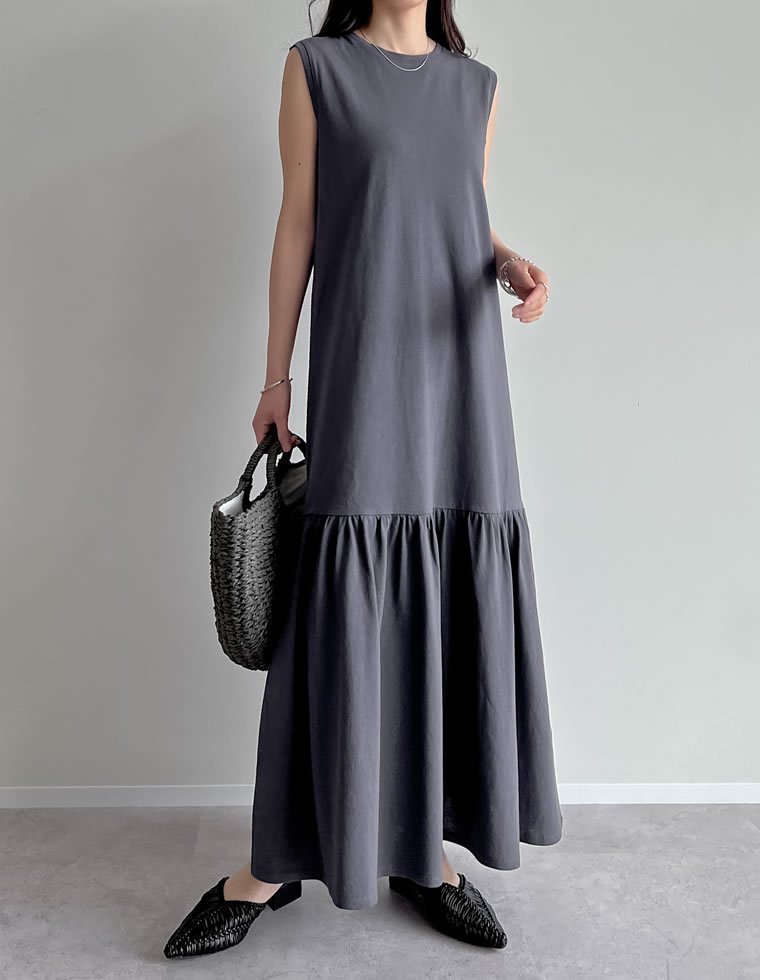 【リエディ/Re:EDIT】のコットンブレンドノースリーブティアードワンピース インテリア・キッズ・メンズ・レディースファッション・服の通販 founy(ファニー) 　ファッション　Fashion　レディースファッション　Fashion for Women　ワンピース　Dresses　おすすめ　Recommended / Our Picks　コンパクト　Compact, Small Size　シンプル　Simple, Minimal　スタイリッシュ　Stylish, Fashionable　ティアードワンピース　Tiered Dress, Flared Dress　ノースリーブ　Sleeveless, No-Sleeve　バランス　Balance, Style Balance　チャコールグレー|ID: prp329100004900933 ipo3291000000036672648