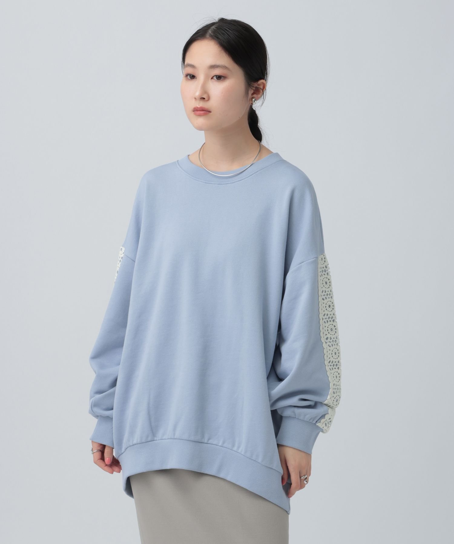 【レプシィム ローリーズファーム/LEPSIM LOWRYS FARM】の袖クロシェ切り替えチュニック インテリア・キッズ・メンズ・レディースファッション・服の通販 founy(ファニー) ファッション Fashion レディースファッション Fashion for Women トップス・カットソー Cut & Sew Tops おすすめ Recommended / Our Picks クロシェ Crochet, Knitted Lace チュニック Tunic, Long Top フレア Flare, Flared ブルー82|ID: prp329100004900940 ipo3291000000036672745