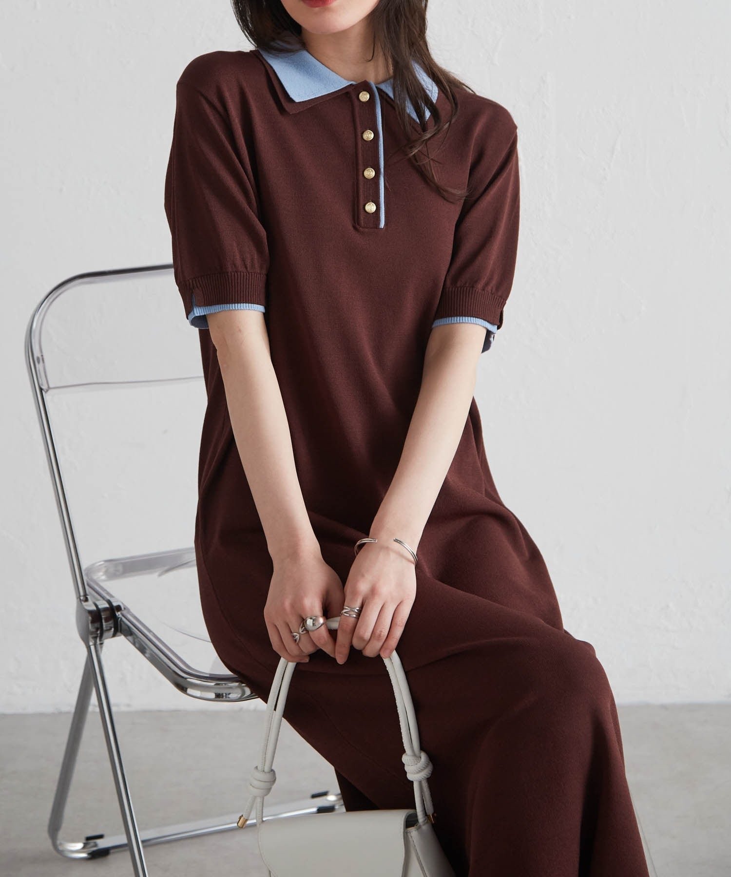 【ラナン/Ranan】のRanan/ダブルカラーポロニットワンピース インテリア・キッズ・メンズ・レディースファッション・服の通販 founy(ファニー) 　ファッション　Fashion　レディースファッション　Fashion for Women　ワンピース　Dresses　ニットワンピース　Knit Dresses　ジャケット　Jacket, Outerwear　ダブル　Double, Double-Breasted　トレンド　Trend, Trending Now　フォルム　Silhouette, Form　ポケット　Pocket, Pocket Detail　BR|ID: prp329100004900947 ipo3291000000036672825