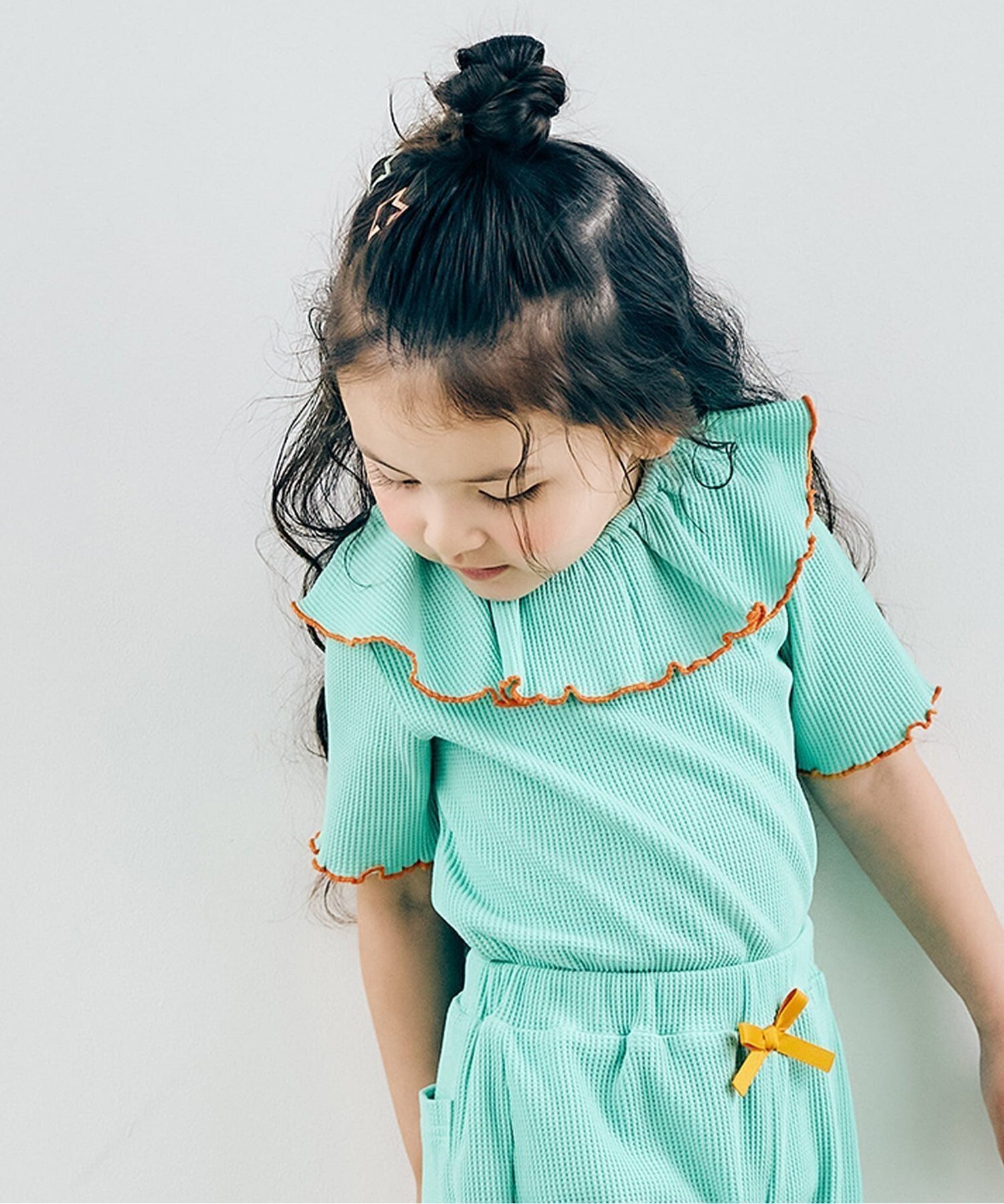 【エフオー オンラインストア/F.O.Online Store / KIDS】のWEB限定 ワッフルフリル衿Tシャツ インテリア・キッズ・メンズ・レディースファッション・服の通販 founy(ファニー) 　ファッション　Fashion　キッズファッション　Fashion for Kids　フリル　Frill, Ruffle　ワッフル　Waffle, Waffle Knit　半袖　Short Sleeve, Half Sleeve　ミント|ID: prp329100004903675 ipo3291000000036702968