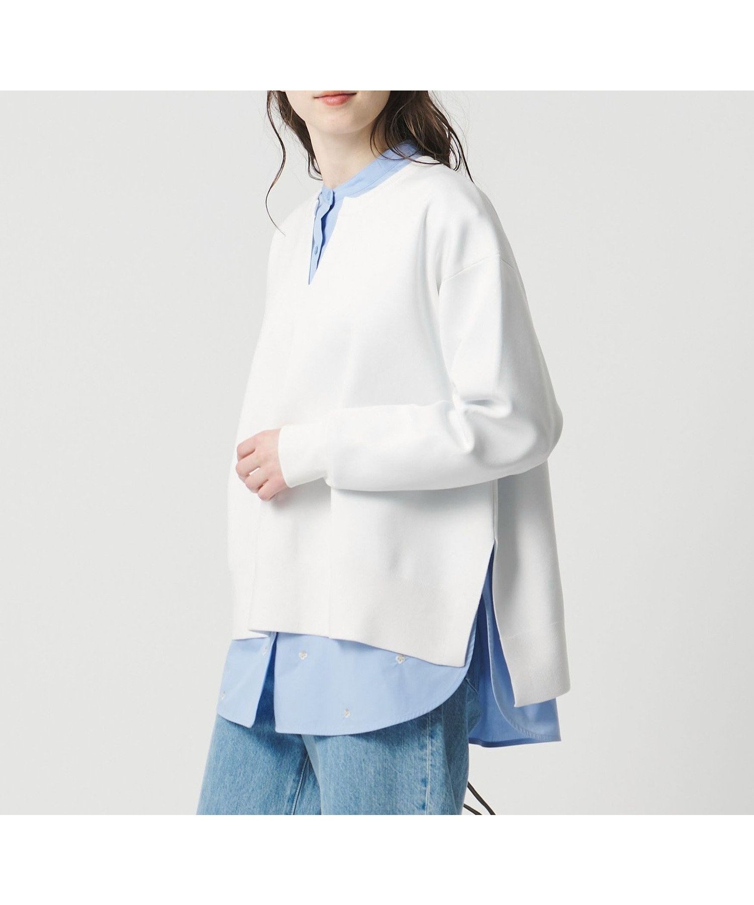 【ユナイテッドアローズ/UNITED ARROWS】のスウェットライク スキッパーニット -ウォッシャブル- インテリア・キッズ・メンズ・レディースファッション・服の通販 founy(ファニー) 　ファッション　Fashion　レディースファッション　Fashion for Women　トップス・カットソー　Cut & Sew Tops　ニット　Knit Tops & Sweaters　レディースパーカー・カジュアルフーディー　Casual Hoodies & Sweatshirts　スウェット・クルーネックトップス　Sweatshirts & Crewnecks / Relaxed Fit Sweat Tops　ウォッシャブル　Machine Washable　スキッパー　Skipper, Open Collar　ロング　Long, Long-Length　おすすめ　Recommended / Our Picks　エレガント 上品　Elegant　WHITE|ID: prp329100004903918 ipo3291000000036705096