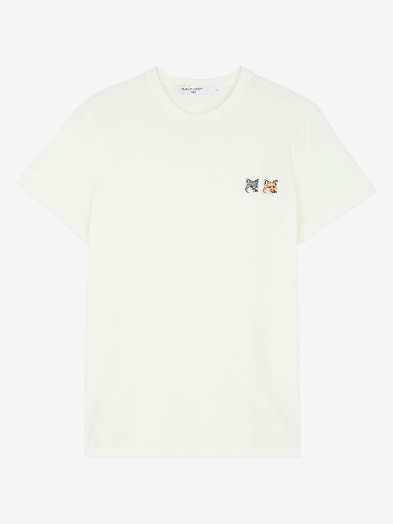 【メゾン キツネ/MAISON KITSUNE】のTEE-SHIRT DOUBLE FOX HEAD PATCH インテリア・キッズ・メンズ・レディースファッション・服の通販 founy(ファニー) 　ファッション　Fashion　レディースファッション　Fashion for Women　トップス・カットソー　Cut & Sew Tops　シャツ・ブラウス・オフィスカジュアル　Elegant Blouses & Button-Ups　インナー　Innerwear　ストレート　Straight, Straight Cut　定番　Standard, Basic Item　人気　Popular, Best Seller　パッチ　Patch, Appliqué　フランス　France, French　ベーシック　Basic, Essential　半袖　Short Sleeve, Half Sleeve　モダン　Modern, Contemporary　LATTE|ID: prp329100004904002 ipo3291000000036706258
