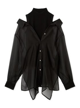 【フレイ アイディー/FRAY I.D】のセミシアーシャツレイヤードニット 人気、トレンドファッション・服の通販 founy(ファニー) ファッション Fashion レディースファッション Fashion for Women トップス・カットソー Cut & Sew Tops ニット Knit Tops & Sweaters シャツ・ブラウス・オフィスカジュアル Elegant Blouses & Button-Ups オーガンジー Organza Fabric 今季 This Season, Current Season スマート Smart, Elegant ノースリーブ Sleeveless, No-Sleeve 人気 Popular, Best Seller バランス Balance, Style Balance フェミニン Feminine, Girly モックネック Mock Neck, Short Turtleneck リボン Ribbon, Bow |ID:prp329100004904041