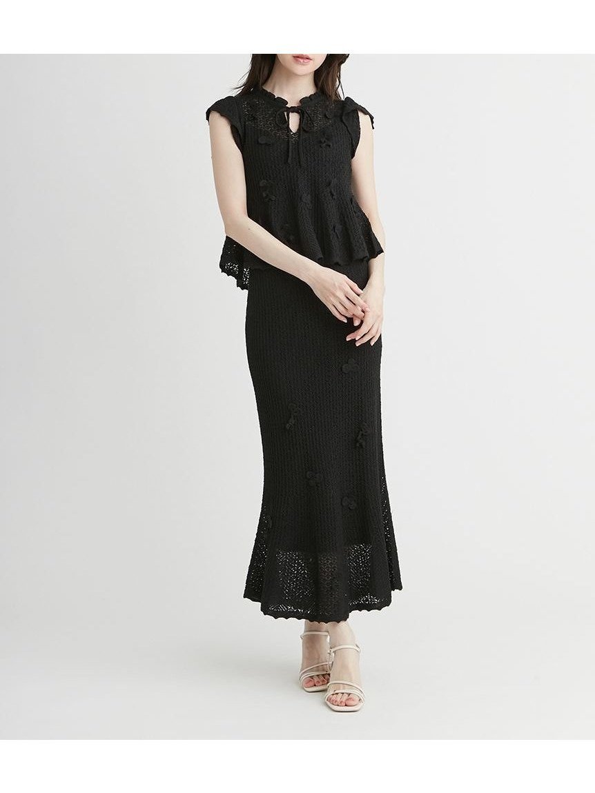 【セルフォード/CELFORD】のフラワーモチーフクロッシェニットナロースカート インテリア・キッズ・メンズ・レディースファッション・服の通販 founy(ファニー) 　ファッション　Fashion　レディースファッション　Fashion for Women　スカート　Skirts　インナー　Innerwear　スマート　Smart, Elegant　セットアップ　Set-Up, Coordinated Outfit　マキシ　Maxi, Full Length　モチーフ　Motif, Design Theme　手編み　Hand-Knitted, Handmade Knit　透かし　Cut-Out, Lacework　BLK[009]|ID: prp329100004904405 ipo3291000000036711813