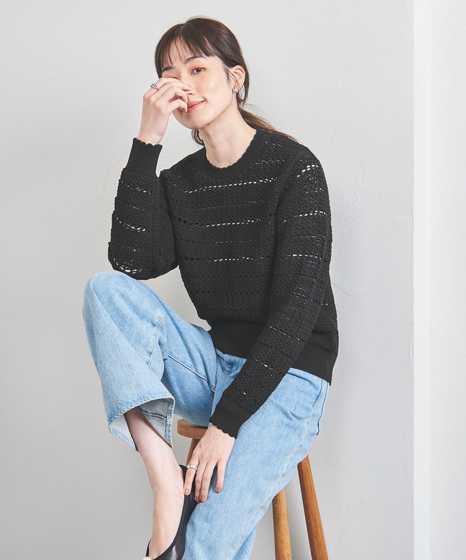 【ユナイテッドアローズ/UNITED ARROWS】のクロシェ風 スカラップ ニット プルオーバー インテリア・キッズ・メンズ・レディースファッション・服の通販 founy(ファニー) 　ファッション　Fashion　レディースファッション　Fashion for Women　トップス・カットソー　Cut & Sew Tops　ニット　Knit Tops & Sweaters　カジュアルプルオーバー・ニットトップス　Pullovers & Knit Tops / Casual Pullovers　インナー　Innerwear　かぎ針　Crochet　カットソー　Cut and Sewn Top　クロシェ　Crochet, Knitted Lace　コンパクト　Compact, Small Size　スカラップ　Scallop, Scalloped Edge　透かし　Cut-Out, Lacework　なめらか　Smooth, Silky Texture　ベスト　Vest, Waistcoat　アウトレット　Outlet / Clearance　BLACK|ID: prp329100004908510 ipo3291000000036766167