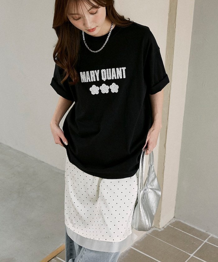 【フリークスストア/FREAK'S STORE】のMARY QUANT × PUBLUX/マリークワント ドット柄 刺繍 ロゴ Tシャツ 限定展開 インテリア・キッズ・メンズ・レディースファッション・服の通販 founy(ファニー) 　ファッション　Fashion　レディースファッション　Fashion for Women　トップス・カットソー　Cut & Sew Tops　シャツ・ブラウス・オフィスカジュアル　Elegant Blouses & Button-Ups　ロングTシャツ・Tシャツ　Longline T-Shirts & Tees　スペシャル　Special, Limited Edition　ドット　Polka Dot, Dot Pattern　フラワー　Flower, Floral　フロント　Front, Front Design　ミニスカート　Mini Skirt, Short Skirt　モチーフ　Motif, Design Theme　リアル　Real, Realistic　S/S・春夏　SS, Spring/Summer, Warm Season　おすすめ　Recommended / Our Picks　夏　Summer　2026年　2026　ブラック|ID: prp329100004911795 ipo3291000000036807640