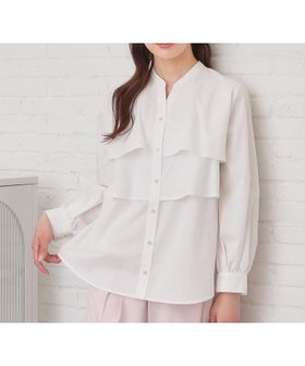 【インデックス/INDEX】のフリルキーネックシャツ【洗濯機OK/イージーアイロン/防シワ】《XS~LL/7col》 人気、トレンドファッション・服の通販 founy(ファニー) ファッション Fashion レディースファッション Fashion for Women トップス・カットソー Cut & Sew Tops シャツ・ブラウス・オフィスカジュアル Elegant Blouses & Button-Ups ストライプ Stripe, Striped Pattern スマート Smart, Elegant バランス Balance, Style Balance フリル Frill, Ruffle フロント Front, Front Design 無地 Plain, Solid Color ヨーク Yoke, Yoke Design エレガント 上品 Elegant |ID:prp329100004912149