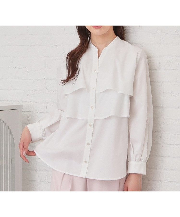 【インデックス/INDEX】のフリルキーネックシャツ【洗濯機OK/イージーアイロン/防シワ】《XS~LL/7col》 人気、トレンドファッション・服の通販 founy(ファニー) 　ファッション　Fashion　レディースファッション　Fashion for Women　トップス・カットソー　Cut & Sew Tops　シャツ・ブラウス・オフィスカジュアル　Elegant Blouses & Button-Ups　ストライプ　Stripe, Striped Pattern　スマート　Smart, Elegant　バランス　Balance, Style Balance　フリル　Frill, Ruffle　フロント　Front, Front Design　無地　Plain, Solid Color　ヨーク　Yoke, Yoke Design　エレガント 上品　Elegant　 other-1|ID: prp329100004912149 ipo3291000000036810526