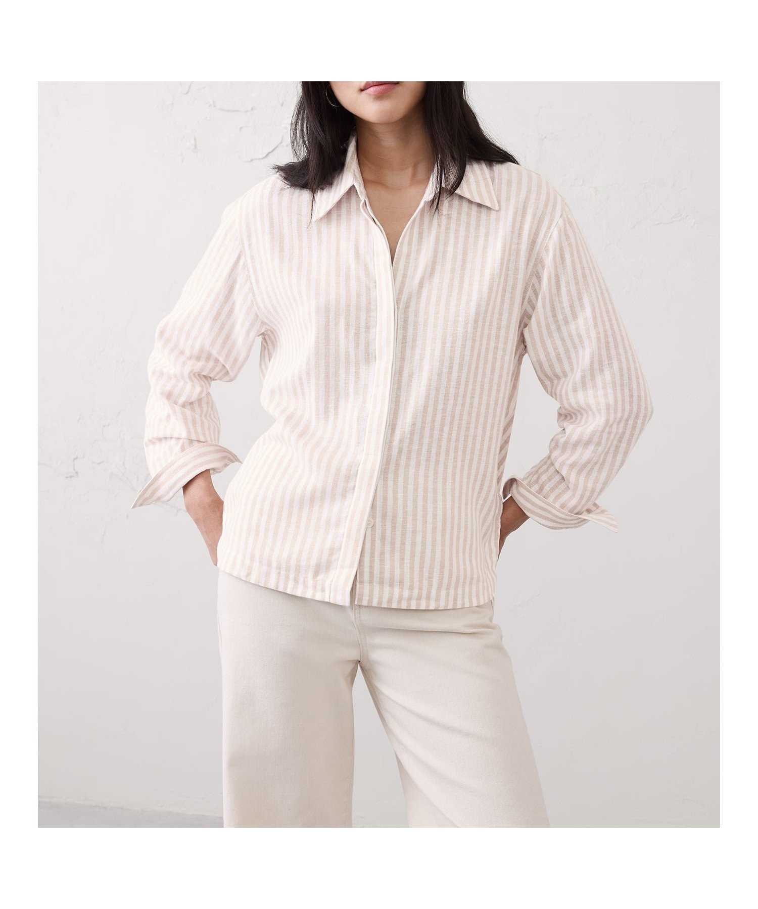 【バナナリパブリック ファクトリーストア/BANANA REPUBLIC FACTORY STORE】の日本限定 オーバーサイズ リネンシャツ インテリア・キッズ・メンズ・レディースファッション・服の通販 founy(ファニー) 　ファッション　Fashion　レディースファッション　Fashion for Women　トップス・カットソー　Cut & Sew Tops　シャツ・ブラウス・オフィスカジュアル　Elegant Blouses & Button-Ups　リネン　Linen, Linen Fabric　リラックス　Relax, Relaxed Fit　春　Spring　秋　Autumn　NEUTRAL_STRIPE|ID: prp329100004913429 ipo3291000000036821516