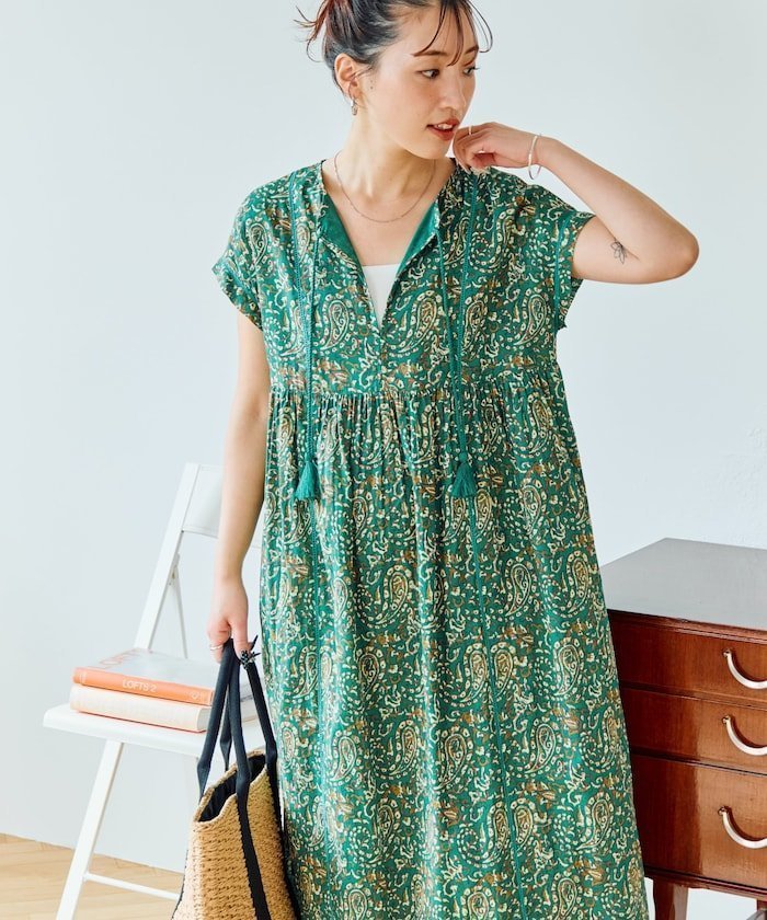 【フリークスストア/FREAK'S STORE】のインドペイズリースキッパーワンピース【限定展開】 インテリア・キッズ・メンズ・レディースファッション・服の通販 founy(ファニー) 　ファッション　Fashion　レディースファッション　Fashion for Women　ワンピース　Dresses　2026年　2026　インド　Indian Textile　タッセル　Tassel, Fringe　トレンド　Trend, Trending Now　ペイズリー　Paisley, Ethnic Pattern　リボン　Ribbon, Bow　レース　Lace, Lace Fabric　エレガント 上品　Elegant　夏　Summer　定番　Standard, Basic Item　春　Spring　S/S・春夏　SS, Spring/Summer, Warm Season　グリーン|ID: prp329100004913490 ipo3291000000036821777