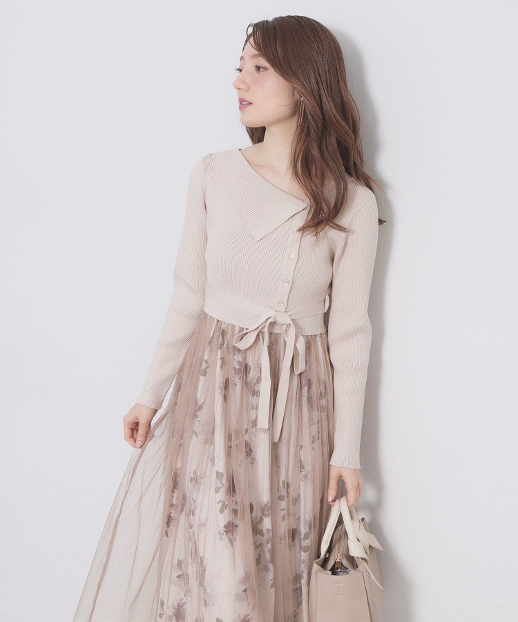 【インデックス/INDEX】のドッキングニットワンピース【洗濯機OK/抗ピル】 人気、トレンドファッション・服の通販 founy(ファニー) 　ファッション　Fashion　レディースファッション　Fashion for Women　ワンピース　Dresses　ニットワンピース　Knit Dresses　軽量　Lightweight, Ultra Light　チュール　Tulip, Tulip Motif　バランス　Balance, Style Balance　フィット　Fit, Slim Fit　フレア　Flare, Flared　プリーツ　Pleats, Pleated　ポケット　Pocket, Pocket Detail　リボン　Ribbon, Bow　エレガント 上品　Elegant　 other-1|ID: prp329100004913493 ipo3291000000036821785