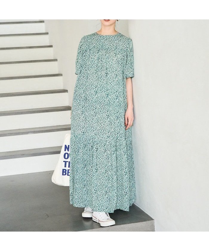 【フリークスストア/FREAK'S STORE】の花柄マキシ半袖ワンピース【限定展開】26SS インテリア・キッズ・メンズ・レディースファッション・服の通販 founy(ファニー) 　ファッション　Fashion　レディースファッション　Fashion for Women　ワンピース　Dresses　2026年　2026　おすすめ　Recommended / Our Picks　インド　Indian Textile　フェミニン　Feminine, Girly　プリント　Print, Printed Pattern　マキシ　Maxi, Full Length　切替　Switching, Contrast Panel　半袖　Short Sleeve, Half Sleeve　夏　Summer　S/S・春夏　SS, Spring/Summer, Warm Season　グリーン|ID: prp329100004913590 ipo3291000000036822268