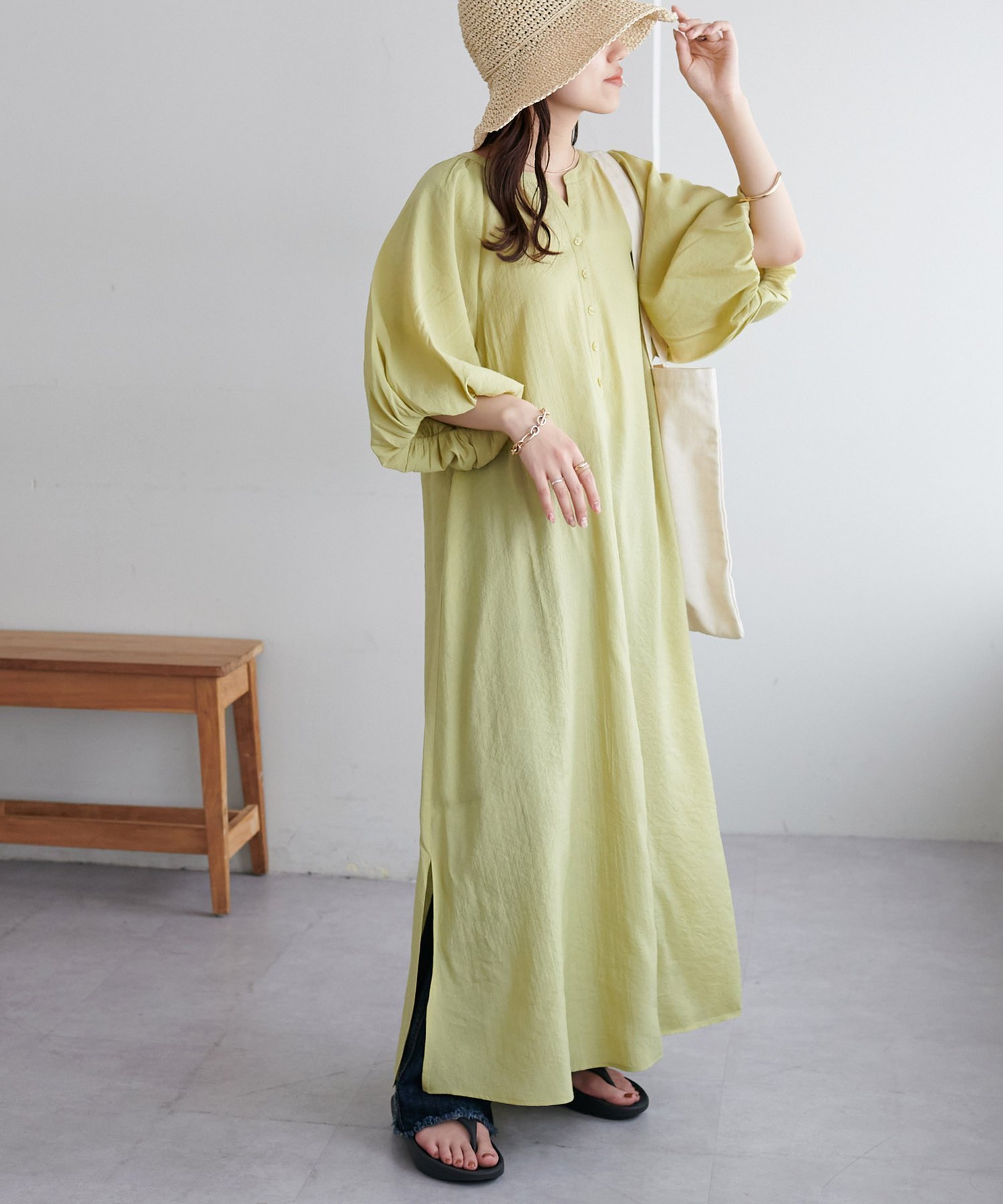 【ディスコート/Discoat】の【新色追加!/WEB限定】バルーンマキシワンピース インテリア・キッズ・メンズ・レディースファッション・服の通販 founy(ファニー) ファッション Fashion レディースファッション Fashion for Women ワンピース Dresses マキシ丈ワンピース・ロングドレス Maxi Dresses / Long One-Pieces おすすめ Recommended / Our Picks スリット Slit, Slit Detail デニム Denim, Jeans Material バルーン Balloon, Balloon Silhouette フレア Flare, Flared エレガント 上品 Elegant 夏 Summer 春 Spring S/S・春夏 SS, Spring/Summer, Warm Season グリーンイエロー|ID: prp329100004913755 ipo3291000000036823008