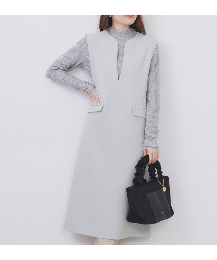 【インデックス/INDEX】のキーネックジャンスカ【洗濯機OK/防シワ/イージーアイロン】 インテリア・キッズ・メンズ・レディースファッション・服の通販 founy(ファニー) 　ファッション　Fashion　レディースファッション　Fashion for Women　おすすめ　Recommended / Our Picks　スタイリッシュ　Stylish, Fashionable　スマート　Smart, Elegant　ダブル　Double, Double-Breasted　ベーシック　Basic, Essential　ポケット　Pocket, Pocket Detail　リラックス　Relax, Relaxed Fit　サックスブルー|ID: prp329100004913911 ipo3291000000036823738