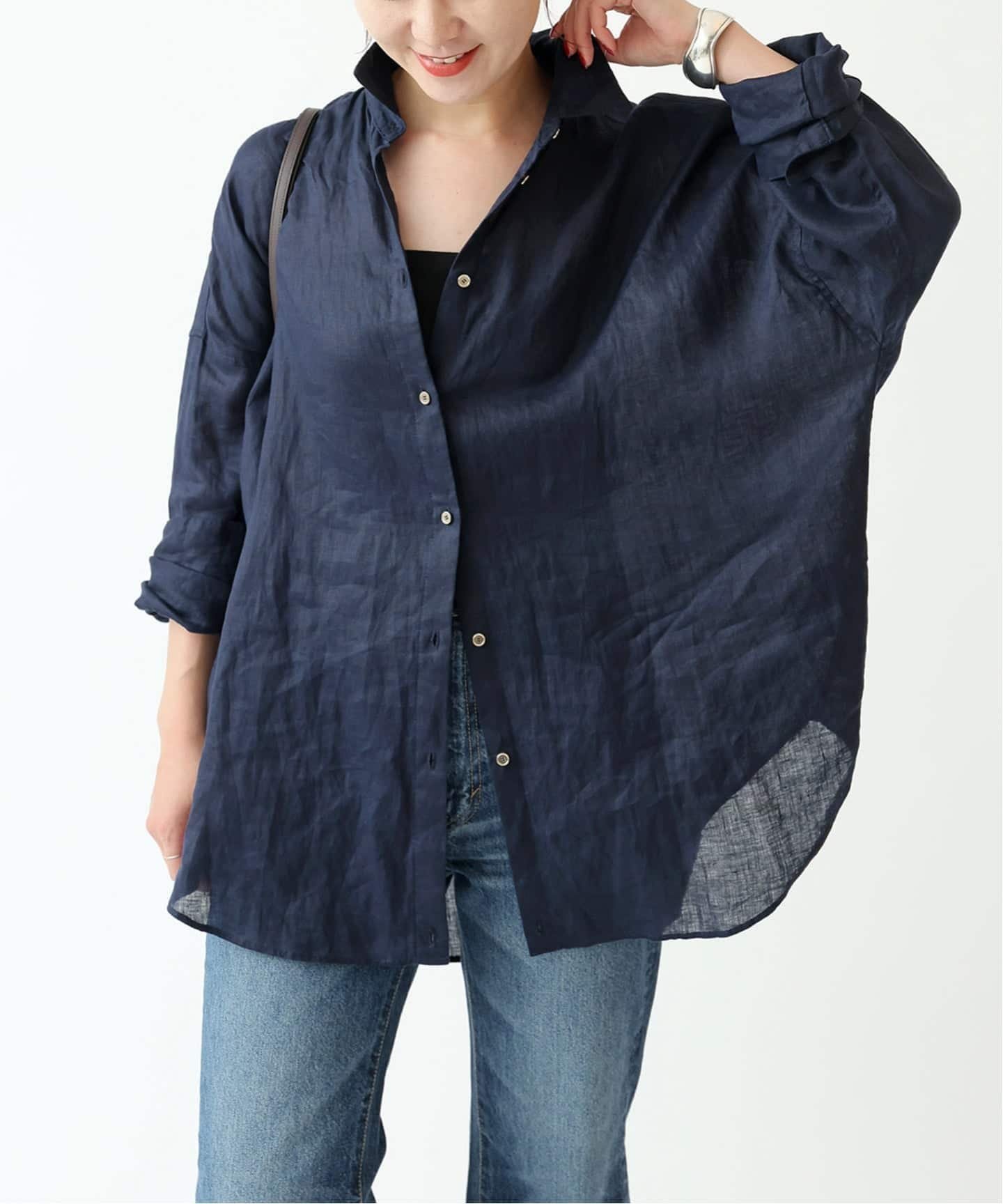 【スピック&スパン/Spick & Span】の《ゆったりサイズ》追加 80リネンカシュクール ビッグシャツ インテリア・キッズ・メンズ・レディースファッション・服の通販 founy(ファニー) 　ファッション　Fashion　レディースファッション　Fashion for Women　トップス・カットソー　Cut & Sew Tops　シャツ・ブラウス・オフィスカジュアル　Elegant Blouses & Button-Ups　イエロー　Yellow　インナー　Innerwear　オレンジ　Orange　カシュクール　Wrap Design　ストライプ　Stripe, Striped Pattern　タンク　Tank Top, Sleeveless Top　定番　Standard, Basic Item　ビッグ　Big, Oversized　リネン　Linen, Linen Fabric　リラックス　Relax, Relaxed Fit　再入荷　Restock / Back in Stock　おすすめ　Recommended / Our Picks　エレガント 上品　Elegant　ネイビー|ID: prp329100004915129 ipo3291000000036839864