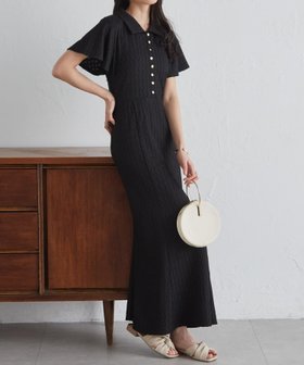 【ラナン/Ranan】のRanan/フレアスリーブマーメードポロワンピース 人気、トレンドファッション・服の通販 founy(ファニー) ファッション Fashion レディースファッション Fashion for Women ワンピース Dresses カットソー Cut and Sewn Top 切替 Switching, Contrast Panel ジャカード/ジャガード Jacquard, Woven Pattern ストレッチ Stretch, Stretchy Fabric スリーブ Sleeve, Long Sleeve / Short Sleeve トレンド Trend, Trending Now バランス Balance, Style Balance フレア Flare, Flared ポケット Pocket, Pocket Detail マーメイド Mermaid, Fishtail Silhouette エレガント 上品 Elegant |ID:prp329100004915231