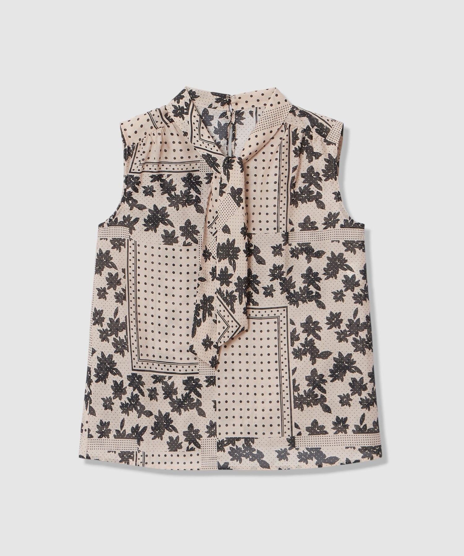 【アナイ/ANAYI】の【セットアップ対応商品】ドットパッチワークプリントボウタイ ブラウス 人気、トレンドファッション・服の通販 founy(ファニー) 　ファッション　Fashion　レディースファッション　Fashion for Women　トップス・カットソー　Cut & Sew Tops　シャツ・ブラウス・オフィスカジュアル　Elegant Blouses & Button-Ups　インナー　Innerwear　カーディガン　Cardigan, Knitwear　ジャケット　Jacket, Outerwear　スカーフ　Scarf, Neckwear　スマート　Smart, Elegant　セットアップ　Set-Up, Coordinated Outfit　ドット　Polka Dot, Dot Pattern　ノースリーブ　Sleeveless, No-Sleeve　パッチワーク　Patchwork, Mixed Fabric　フラワー　Flower, Floral　プリント　Print, Printed Pattern　プリーツ　Pleats, Pleated　モノトーン　Monotone, Black and White　S/S・春夏　SS, Spring/Summer, Warm Season　再入荷　Restock / Back in Stock　夏　Summer　エレガント 上品　Elegant　 other-1|ID: prp329100004915776 ipo3291000000036846526