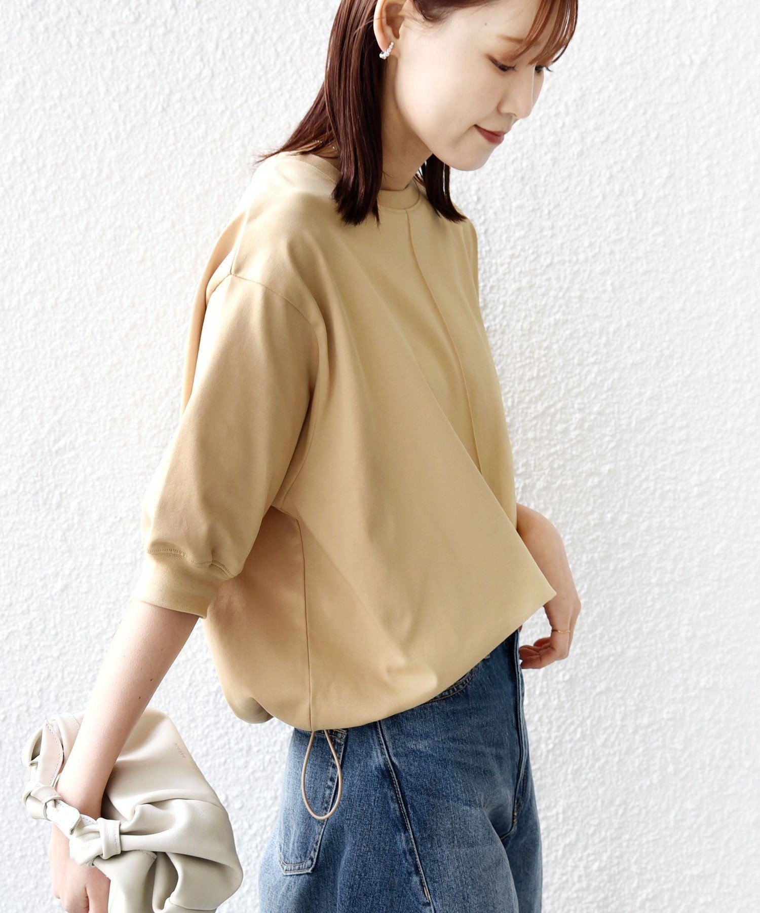 【シップス フォー ウィメン/SHIPS】の【WEB限定】 接触冷感 / 汗染み防止加工 オーガニック コットン 裾 ドロスト トップス インテリア・キッズ・メンズ・レディースファッション・服の通販 founy(ファニー) 　ファッション　Fashion　レディースファッション　Fashion for Women　トップス・カットソー　Cut & Sew Tops　オーガニック　Organic Cotton　春　Spring　シンプル　Simple, Minimal　トレンド　Trend, Trending Now　ボトム　Bottoms, Lower Wear　ポケット　Pocket, Pocket Detail　おすすめ　Recommended / Our Picks　夏　Summer　2026年　2026　ベージュ系|ID: prp329100004915968 ipo3291000000036849416