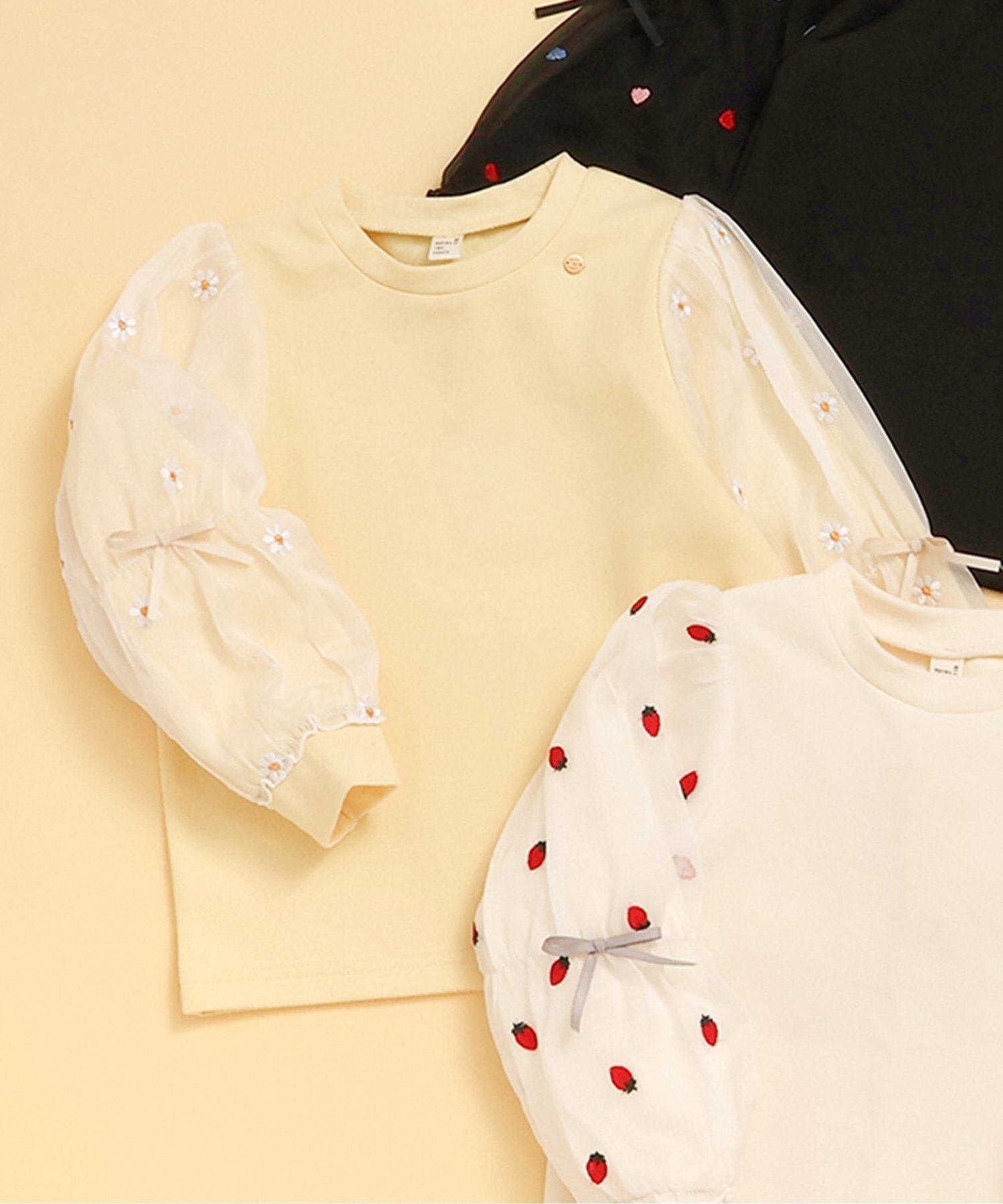 【エフオー オンラインストア/F.O.Online Store / KIDS】のWEB限定 3柄シアースリーブトップス インテリア・キッズ・メンズ・レディースファッション・服の通販 founy(ファニー) 　ファッション　Fashion　キッズファッション　Fashion for Kids　トップス・カットソー　Cut & Sew Tops　長袖　Long Sleeve, Full Sleeve　クリーム|ID: prp329100004917449 ipo3291000000036874337