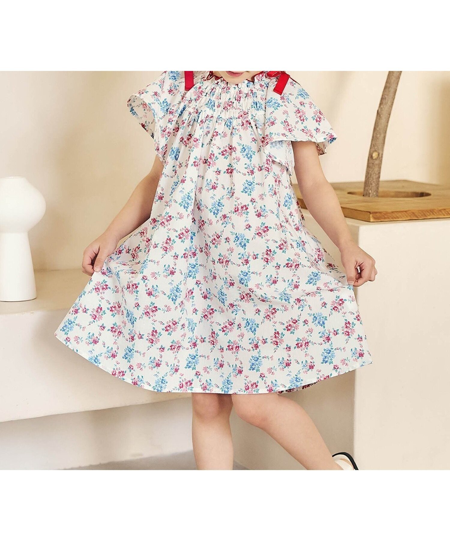 【エフオー オンラインストア/F.O.Online Store / KIDS】の【リンク】肩リボンフレアヒロインワンピース インテリア・キッズ・メンズ・レディースファッション・服の通販 founy(ファニー) 　ファッション　Fashion　キッズファッション　Fashion for Kids　ワンピース　Dresses　ネップ　Nepp, Slub Yarn　プリント　Print, Printed Pattern　花柄|ID: prp329100004918082 ipo3291000000036888955