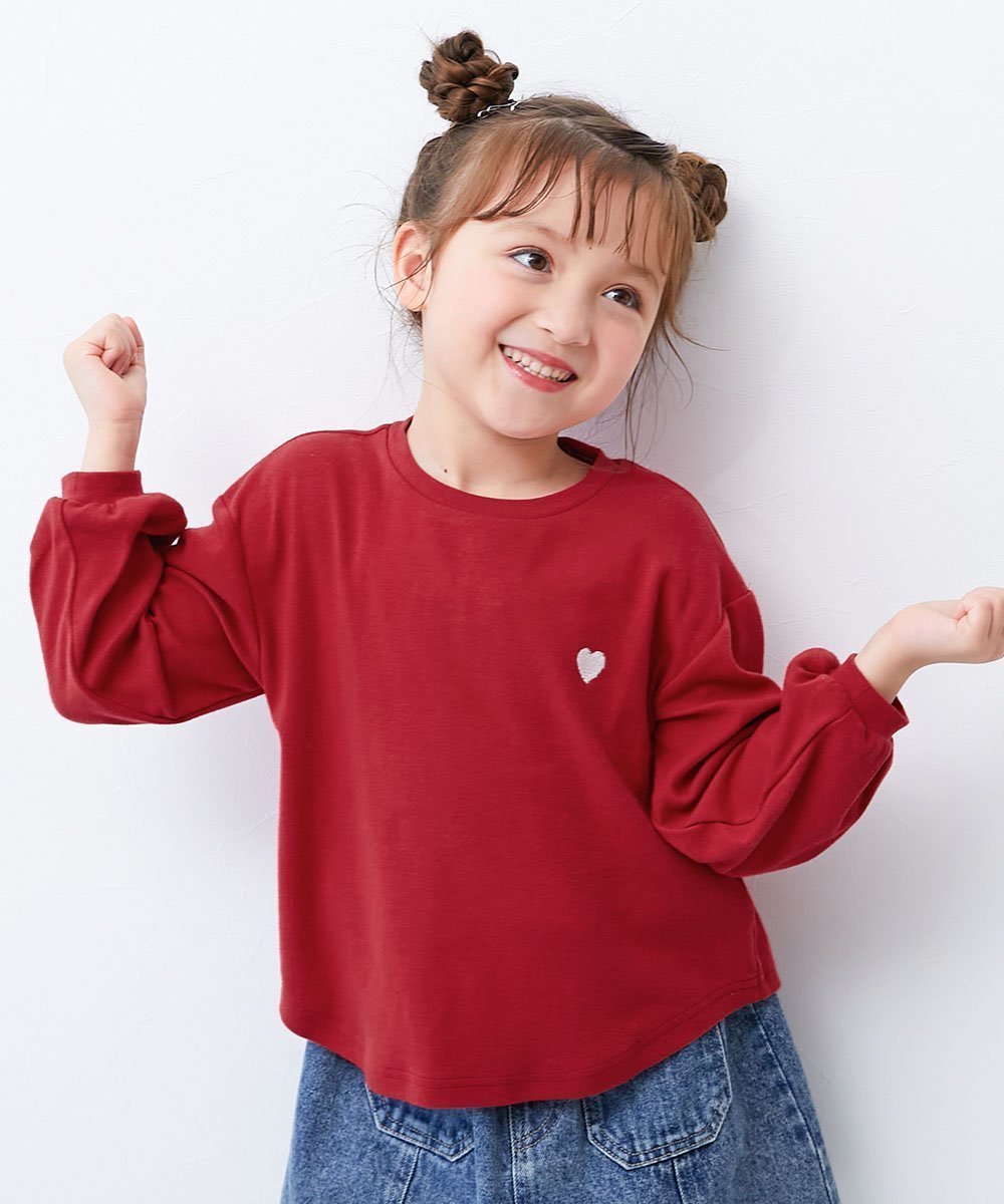 【デビロック/devirock / KIDS】のもちもちストレッチ ガールズ ハート刺繍 長袖Tシャツ 子供服 キッズ 女の子 26SS インテリア・キッズ・メンズ・レディースファッション・服の通販 founy(ファニー) 　ファッション　Fashion　キッズファッション　Fashion for Kids　ストレッチ　Stretch, Stretchy Fabric　長袖　Long Sleeve, Full Sleeve　ワンポイント　One Point, Statement Accent　おすすめ　Recommended / Our Picks　2026年　2026　Dレッド|ID: prp329100004918089 ipo3291000000036889006