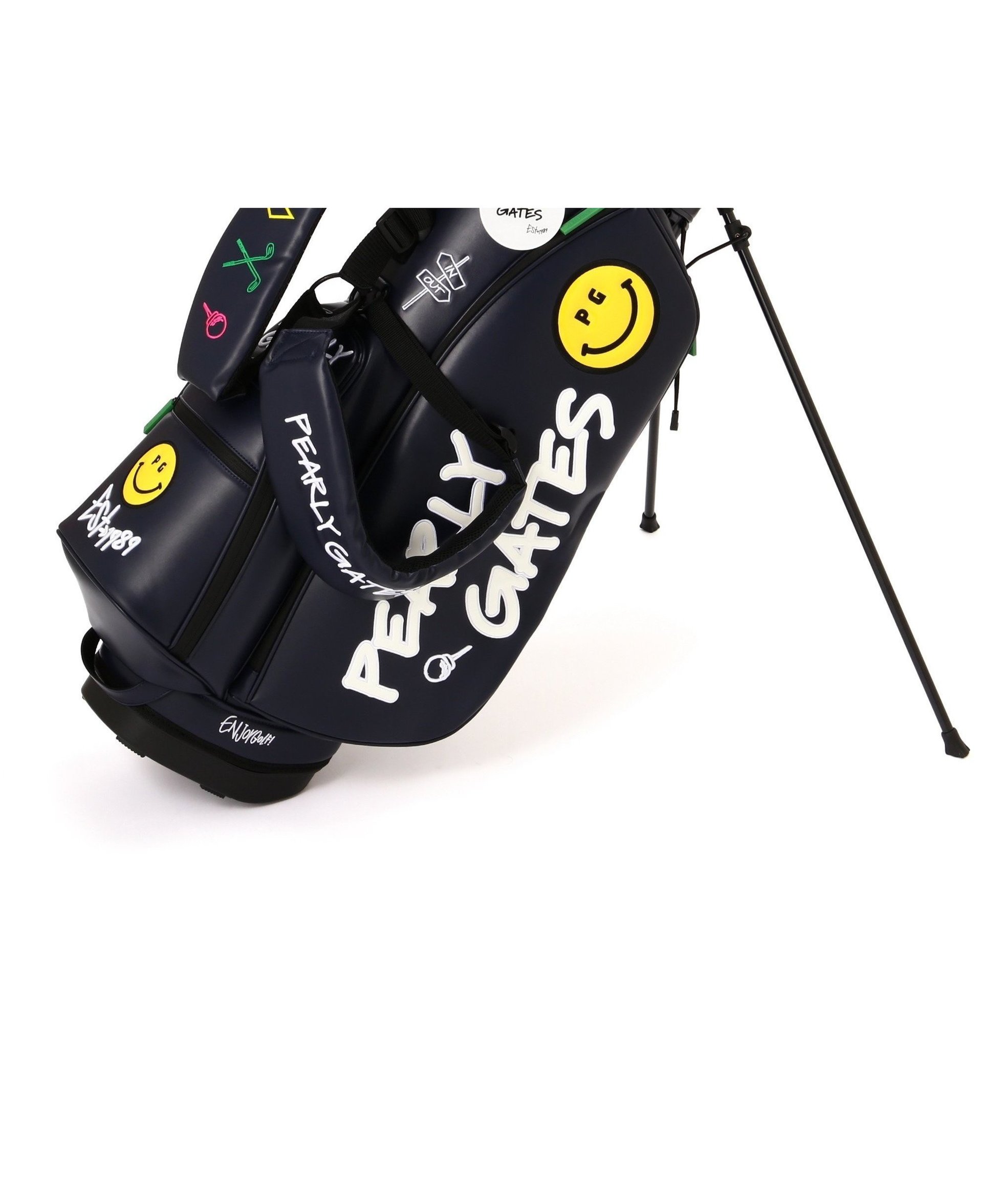 【パーリーゲイツ/PEARLY GATES / MEN】のNICO 合皮スタンド式キャディバッグ (46インチ対応) (UNISEX) インテリア・キッズ・メンズ・レディースファッション・服の通販 founy(ファニー) 　ファッション　Fashion　メンズファッション　Fashion for Men　バッグ　Bags　ユニセックス　Unisex, Genderless　アクセサリー　Fashion Accessories　カラフル　Colorful Design　ショルダー　Shoulder, Shoulder Strap　スタンド　Stand Collar, Upright Stand　プレート　Plate, Dish　ベーシック　Basic, Essential　ポケット　Pocket, Pocket Detail　ラウンド　Round, Round Neck　軽量　Lightweight, Ultra Light　ネイビー|ID: prp329100004918139 ipo3291000000036889227