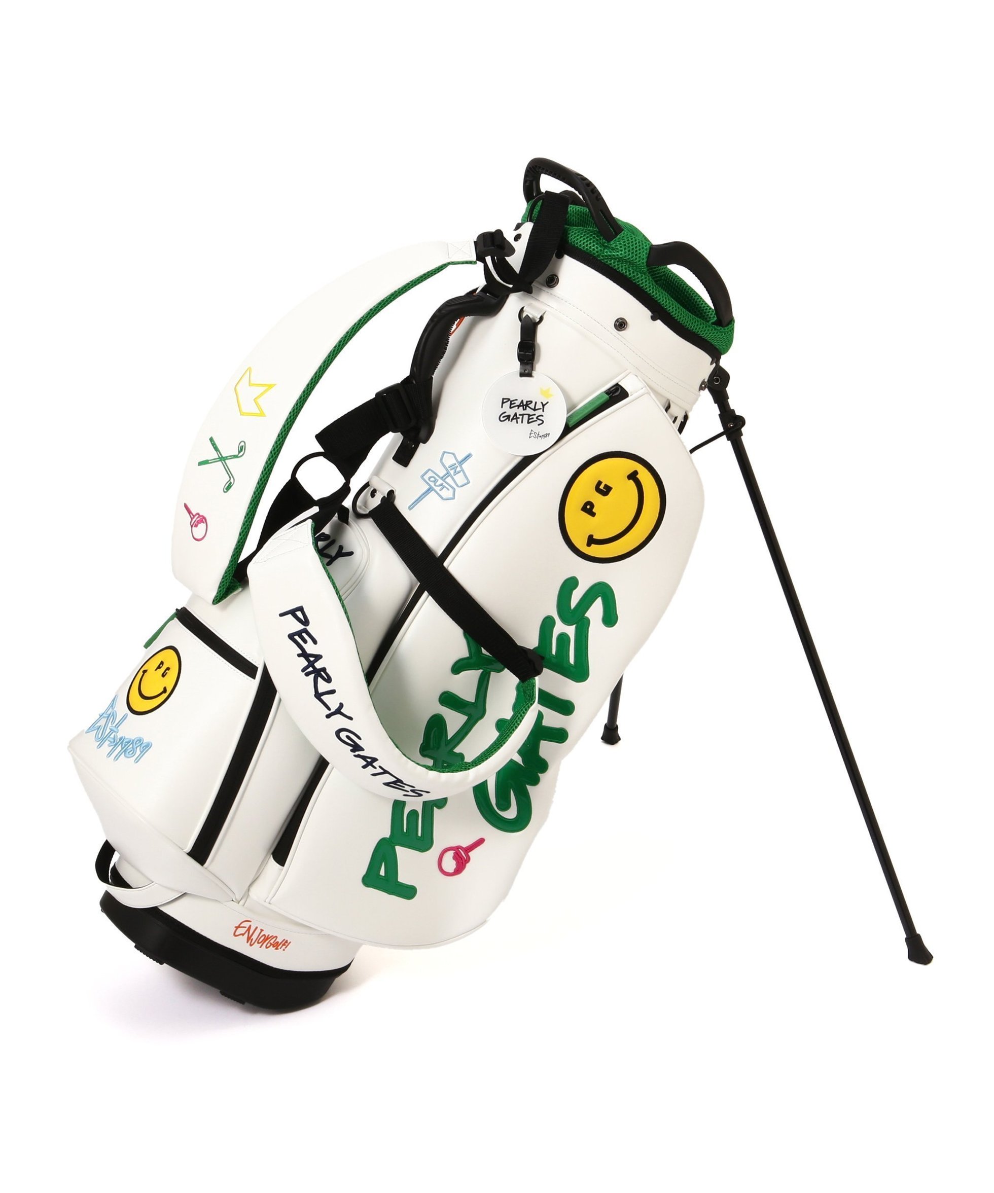 【パーリーゲイツ/PEARLY GATES / MEN】のNICO 合皮スタンド式キャディバッグ (46インチ対応) (UNISEX) インテリア・キッズ・メンズ・レディースファッション・服の通販 founy(ファニー) 　ファッション　Fashion　メンズファッション　Fashion for Men　バッグ　Bags　ユニセックス　Unisex, Genderless　アクセサリー　Fashion Accessories　カラフル　Colorful Design　ショルダー　Shoulder, Shoulder Strap　スタンド　Stand Collar, Upright Stand　プレート　Plate, Dish　ベーシック　Basic, Essential　ポケット　Pocket, Pocket Detail　ラウンド　Round, Round Neck　軽量　Lightweight, Ultra Light　ホワイト|ID: prp329100004918139 ipo3291000000036889228