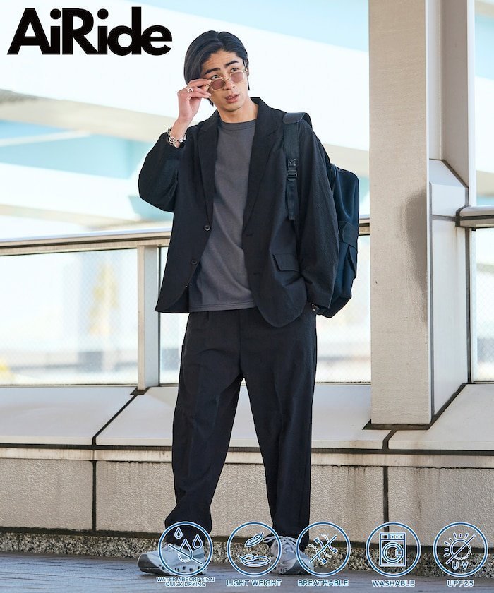 【フリークスストア/FREAK'S STORE】のAiRide/エアライド リラックスフィット シアサッカー セットアップ/テーラードジャケット/ワイドスラックス/吸水速乾/UVカット 【限定展開】 インテリア・キッズ・メンズ・レディースファッション・服の通販 founy(ファニー) 　ファッション　Fashion　メンズファッション　Fashion for Men　セットアップ　Matching Sets　インナー　Innerwear　春　Spring　洗える　Machine Washable　吸水　Absorbent, Quick-Dry　軽量　Lightweight, Ultra Light　ストレッチ　Stretch, Stretchy Fabric　スラックス　Slacks, Dress Pants　セットアップ　Set-Up, Coordinated Outfit　テーパード　Tapered, Tapered Pants　定番　Standard, Basic Item　人気　Popular, Best Seller　フィット　Fit, Slim Fit　ベーシック　Basic, Essential　ボトム　Bottoms, Lower Wear　リラックス　Relax, Relaxed Fit　ワイド　Wide, Wide Fit　S/S・春夏　SS, Spring/Summer, Warm Season　おすすめ　Recommended / Our Picks　夏　Summer　2026年　2026　ブラック|ID: prp329100004918160 ipo3291000000036889311