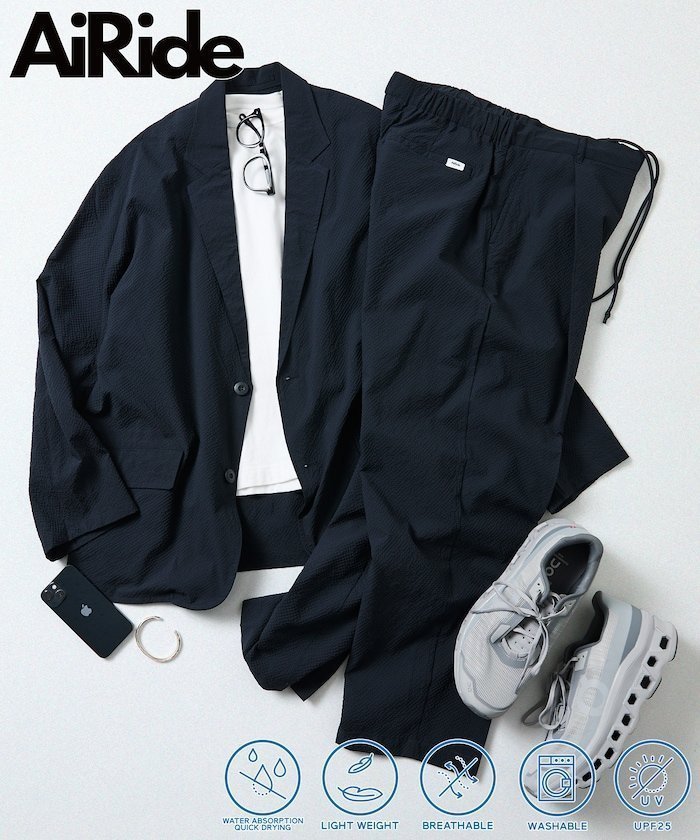 【フリークスストア/FREAK'S STORE】のAiRide/エアライド リラックスフィット シアサッカー セットアップ/テーラードジャケット/ワイドスラックス/吸水速乾/UVカット 【限定展開】 インテリア・キッズ・メンズ・レディースファッション・服の通販 founy(ファニー) 　ファッション　Fashion　メンズファッション　Fashion for Men　セットアップ　Matching Sets　インナー　Innerwear　春　Spring　洗える　Machine Washable　吸水　Absorbent, Quick-Dry　軽量　Lightweight, Ultra Light　ストレッチ　Stretch, Stretchy Fabric　スラックス　Slacks, Dress Pants　セットアップ　Set-Up, Coordinated Outfit　テーパード　Tapered, Tapered Pants　定番　Standard, Basic Item　人気　Popular, Best Seller　フィット　Fit, Slim Fit　ベーシック　Basic, Essential　ボトム　Bottoms, Lower Wear　リラックス　Relax, Relaxed Fit　ワイド　Wide, Wide Fit　S/S・春夏　SS, Spring/Summer, Warm Season　おすすめ　Recommended / Our Picks　夏　Summer　2026年　2026　ネイビー|ID: prp329100004918160 ipo3291000000036889313