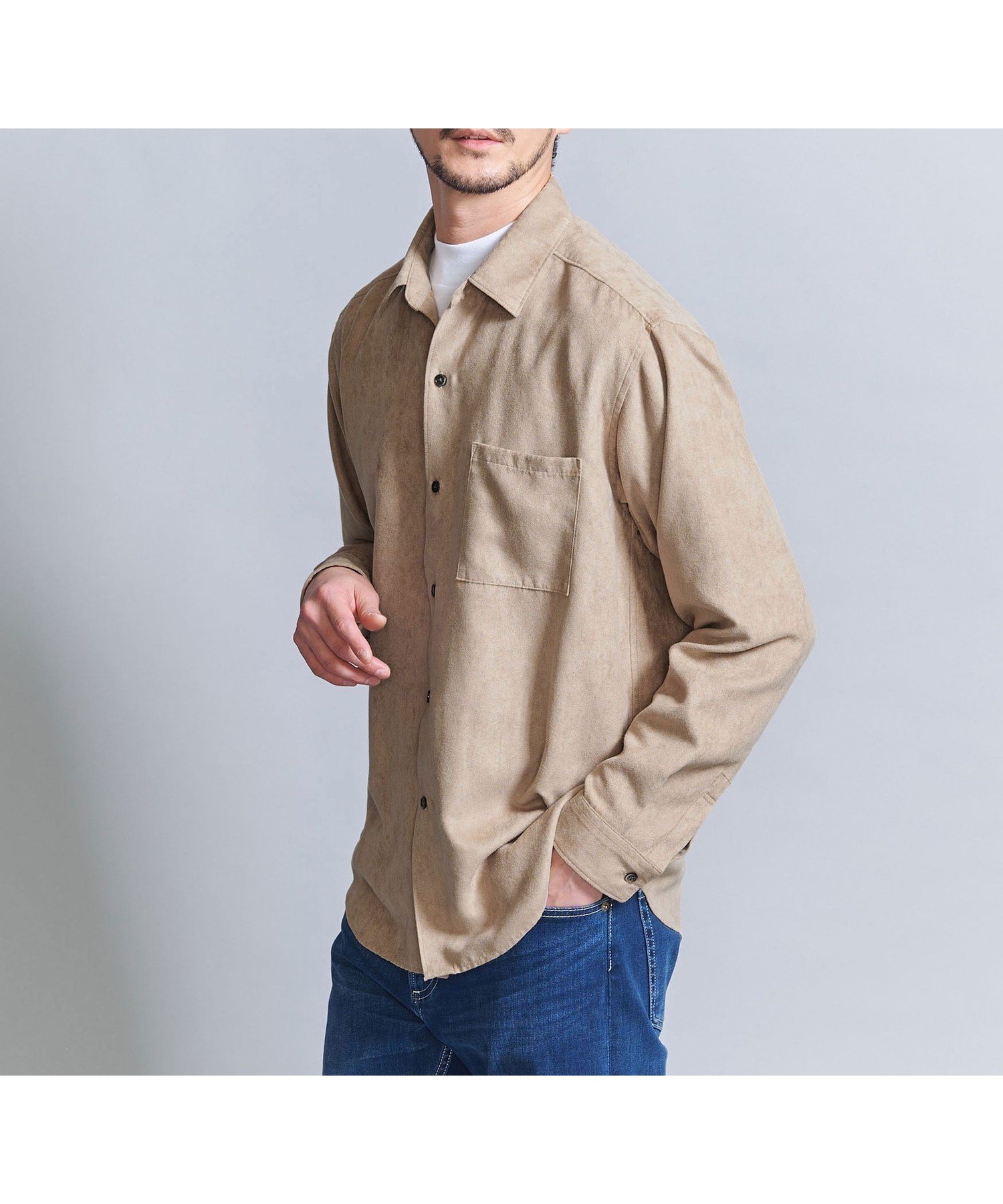 【ビューティ&ユース ユナイテッドアローズ/BEAUTY&YOUTH / UNITED ARROWS / MEN】の【WEB限定 WARDROBE SMART】スエードライク シャツ インテリア・キッズ・メンズ・レディースファッション・服の通販 founy(ファニー) 　ファッション　Fashion　メンズファッション　Fashion for Men　サテン　Satin, Glossy Fabric　スマート　Smart, Elegant　バランス　Balance, Style Balance　ファブリック　Fabric, Textile　ポケット　Pocket, Pocket Detail　ラウンド　Round, Round Neck　おすすめ　Recommended / Our Picks　BEIGE|ID: prp329100004918215 ipo3291000000036889519