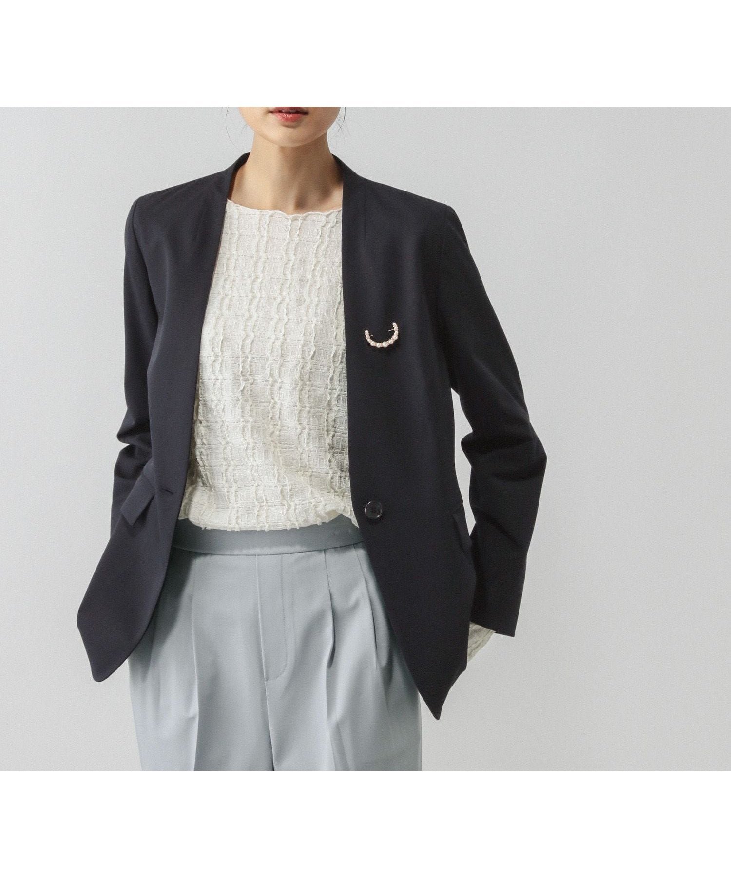 【グローバルワーク/GLOBAL WORK】のウツクシルエットノーカラージャケット/581021 インテリア・キッズ・メンズ・レディースファッション・服の通販 founy(ファニー) 　ファッション　Fashion　レディースファッション　Fashion for Women　アウター　Coat / Outerwear Collection　レディースジャケット・軽アウター　Jackets　ノーカラージャケット / シンプル上品コーデ　Collarless Jackets　おすすめ　Recommended / Our Picks　インナー　Innerwear　ジャケット　Jacket, Outerwear　ストレッチ　Stretch, Stretchy Fabric　セットアップ　Set-Up, Coordinated Outfit　セレモニー　Ceremony　パターン　Pattern, Design Print　ボトム　Bottoms, Lower Wear　ワイド　Wide, Wide Fit　ネイビー88|ID: prp329100004918259 ipo3291000000036889692