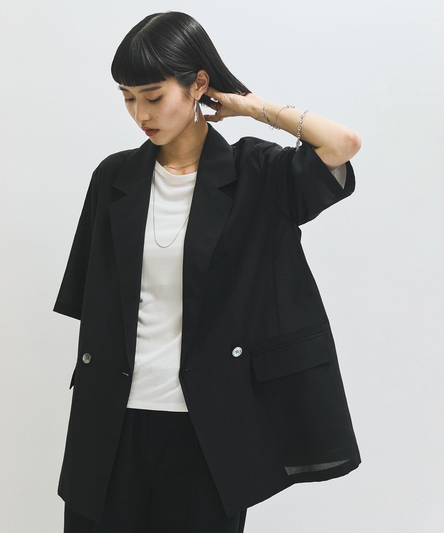 【アダム エ ロペ/ADAM ET ROPE'】のシアージャケット インテリア・キッズ・メンズ・レディースファッション・服の通販 founy(ファニー) 　ファッション　Fashion　レディースファッション　Fashion for Women　アウター　Coat / Outerwear Collection　レディースジャケット・軽アウター　Jackets　ウォッシャブル　Machine Washable　春　Spring　コンパクト　Compact, Small Size　シアー　Sheer, See-Through　スリーブ　Sleeve, Long Sleeve / Short Sleeve　ダブル　Double, Double-Breasted　ダンガリー　Dungaree, Chambray　デニム　Denim, Jeans Material　ハーフ　Half, Half-Length　フェミニン　Feminine, Girly　ポケット　Pocket, Pocket Detail　羽織　Haori, Light Jacket　リラックス　Relax, Relaxed Fit　S/S・春夏　SS, Spring/Summer, Warm Season　おすすめ　Recommended / Our Picks　夏　Summer　エレガント 上品　Elegant　2025年　2025　2025春夏・S/S　Spring/Summer 2025 SS25　ブラック(01)|ID: prp329100004918279 ipo3291000000036889759