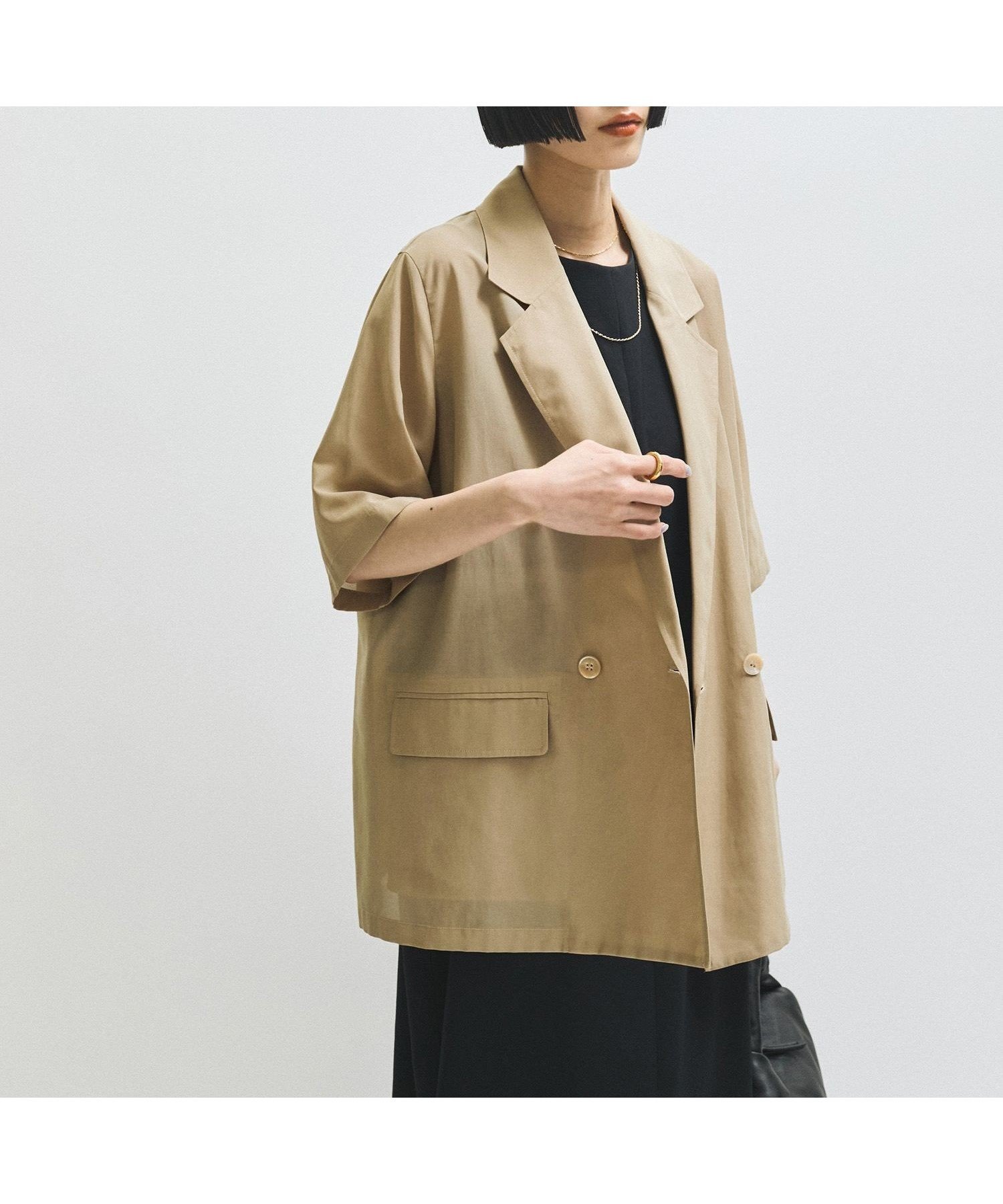 【アダム エ ロペ/ADAM ET ROPE'】のシアージャケット インテリア・キッズ・メンズ・レディースファッション・服の通販 founy(ファニー) 　ファッション　Fashion　レディースファッション　Fashion for Women　アウター　Coat / Outerwear Collection　レディースジャケット・軽アウター　Jackets　ウォッシャブル　Machine Washable　春　Spring　コンパクト　Compact, Small Size　シアー　Sheer, See-Through　スリーブ　Sleeve, Long Sleeve / Short Sleeve　ダブル　Double, Double-Breasted　ダンガリー　Dungaree, Chambray　デニム　Denim, Jeans Material　ハーフ　Half, Half-Length　フェミニン　Feminine, Girly　ポケット　Pocket, Pocket Detail　羽織　Haori, Light Jacket　リラックス　Relax, Relaxed Fit　S/S・春夏　SS, Spring/Summer, Warm Season　おすすめ　Recommended / Our Picks　夏　Summer　エレガント 上品　Elegant　2025年　2025　2025春夏・S/S　Spring/Summer 2025 SS25　ベージュ(27)|ID: prp329100004918279 ipo3291000000036889760