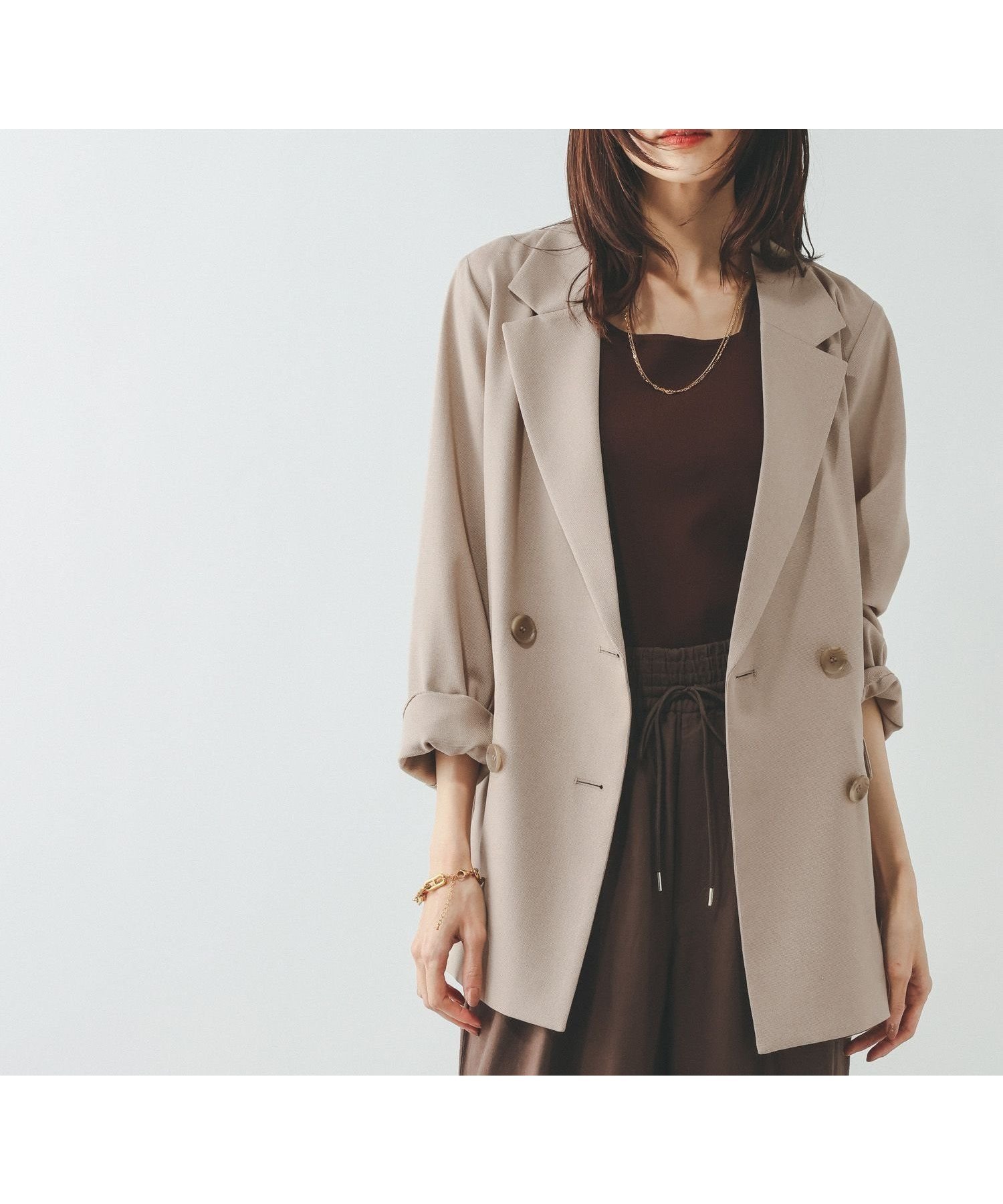 【グローバルワーク/GLOBAL WORK】のお手入れラクラクセットアップ/ダブルジャケット/601280 インテリア・キッズ・メンズ・レディースファッション・服の通販 founy(ファニー) 　ファッション　Fashion　レディースファッション　Fashion for Women　アウター　Coat / Outerwear Collection　レディースジャケット・軽アウター　Jackets　おすすめ　Recommended / Our Picks　ジャケット　Jacket, Outerwear　ストレッチ　Stretch, Stretchy Fabric　ストレート　Straight, Straight Cut　セットアップ　Set-Up, Coordinated Outfit　ダブル　Double, Double-Breasted　チェック　Check, Plaid, Tartan　デニム　Denim, Jeans Material　バランス　Balance, Style Balance　マニッシュ　Mannish, Boyish　レース　Lace, Lace Fabric　ロング　Long, Long-Length　ワイド　Wide, Wide Fit　人気　Popular, Best Seller　ビジネス 仕事 通勤　Business / Work / Commuting　夏　Summer　春　Spring　羽織　Haori, Light Jacket　ベージュ51|ID: prp329100004918300 ipo3291000000036889849