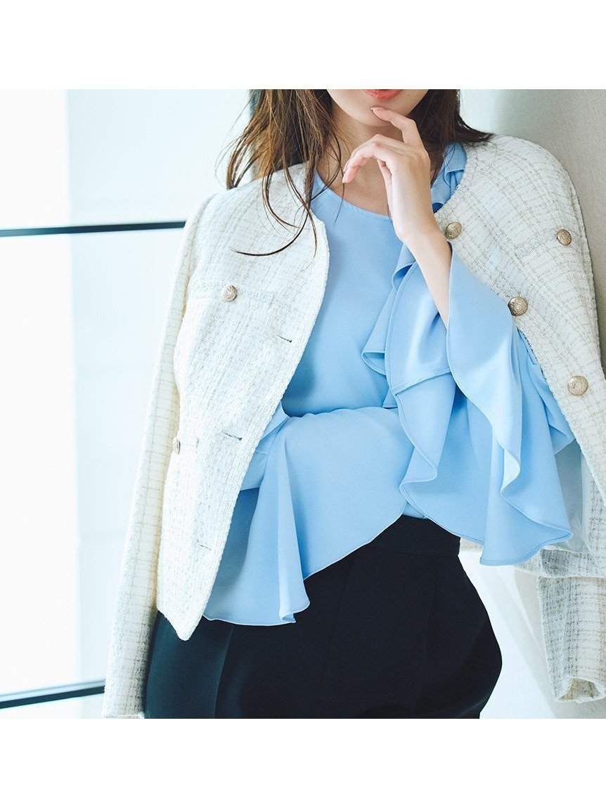 【セルフォード/CELFORD】のミドル丈ノーカラーツイードジャケット インテリア・キッズ・メンズ・レディースファッション・服の通販 founy(ファニー) 　ファッション　Fashion　レディースファッション　Fashion for Women　アウター　Coat / Outerwear Collection　レディースジャケット・軽アウター　Jackets　おすすめ　Recommended / Our Picks　シンプル　Simple, Minimal　ジャケット　Jacket, Outerwear　ストレート　Straight, Straight Cut　スパンコール　Sequins, Sequin Embellishment　スマート　Smart, Elegant　セレモニー　Ceremony　ツイード／ツィード　Choker, Choker Necklace　デニム　Denim, Jeans Material　フォーマル　Formal, Dressy　ボックス　Boxy, Box Shape　ミドル　Middle Length, Mid Height　エレガント 上品　Elegant　IVR[003]|ID: prp329100004918309 ipo3291000000036889886